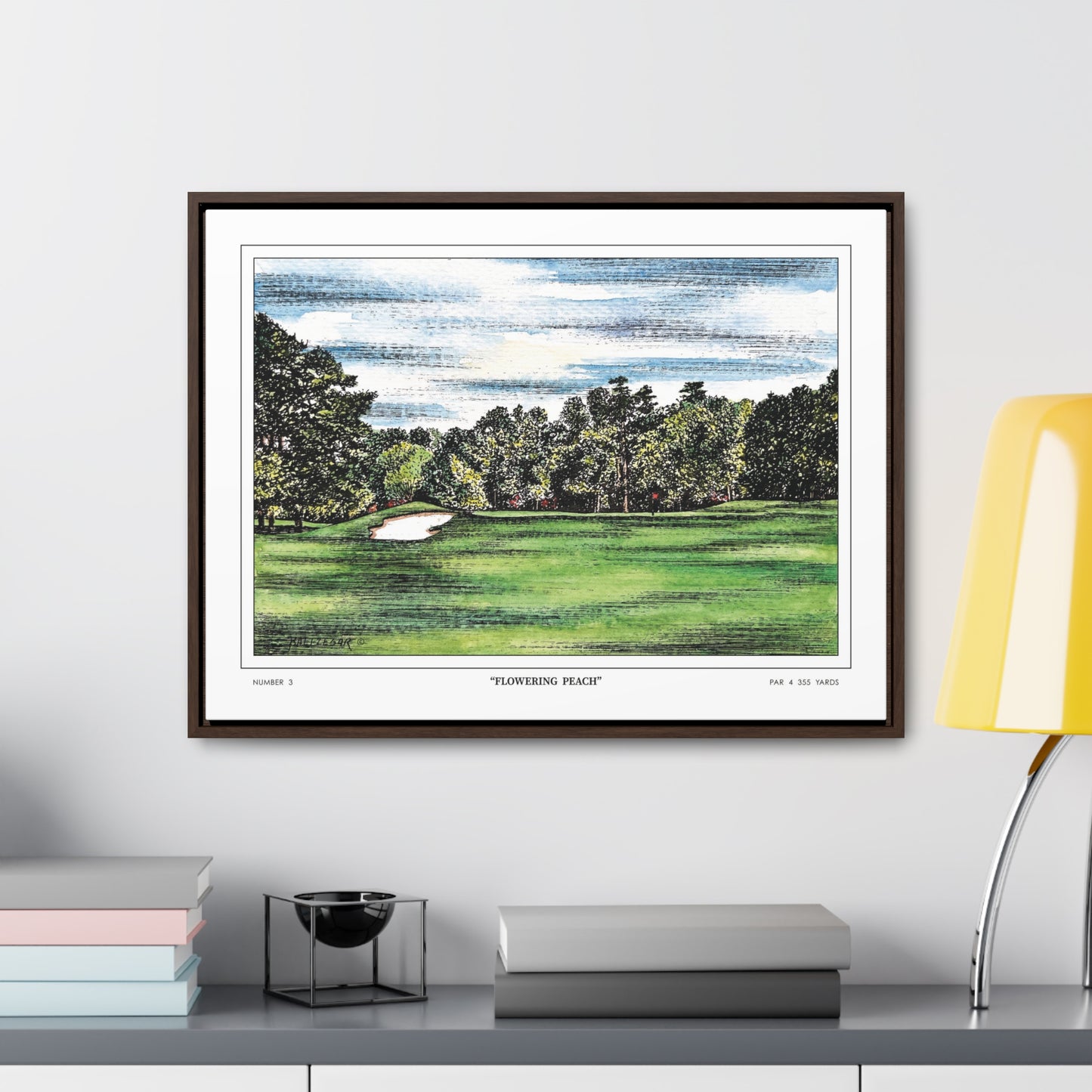 Flowering Peach Hole 3 Watercolor Painting Original Golf Art