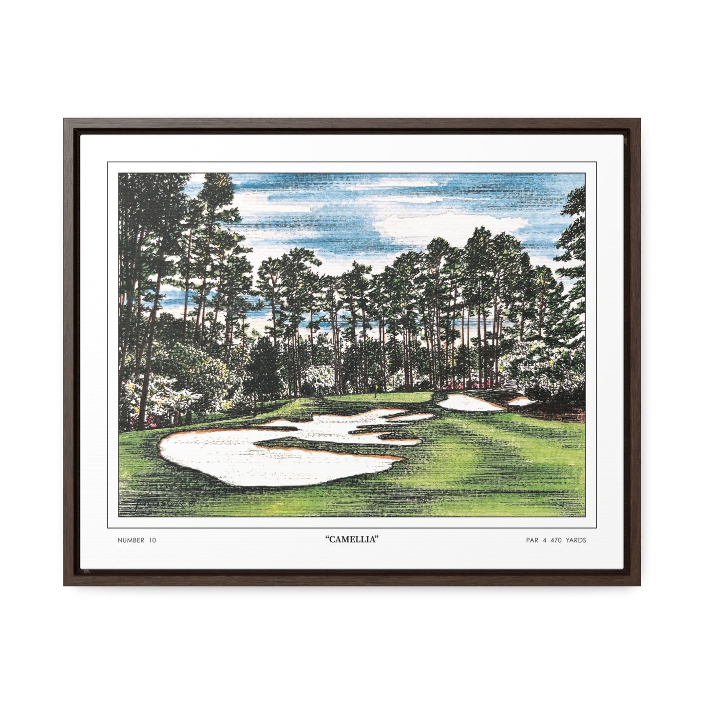 Camellia Watercolor Framed Canvas Golf Art for Wall