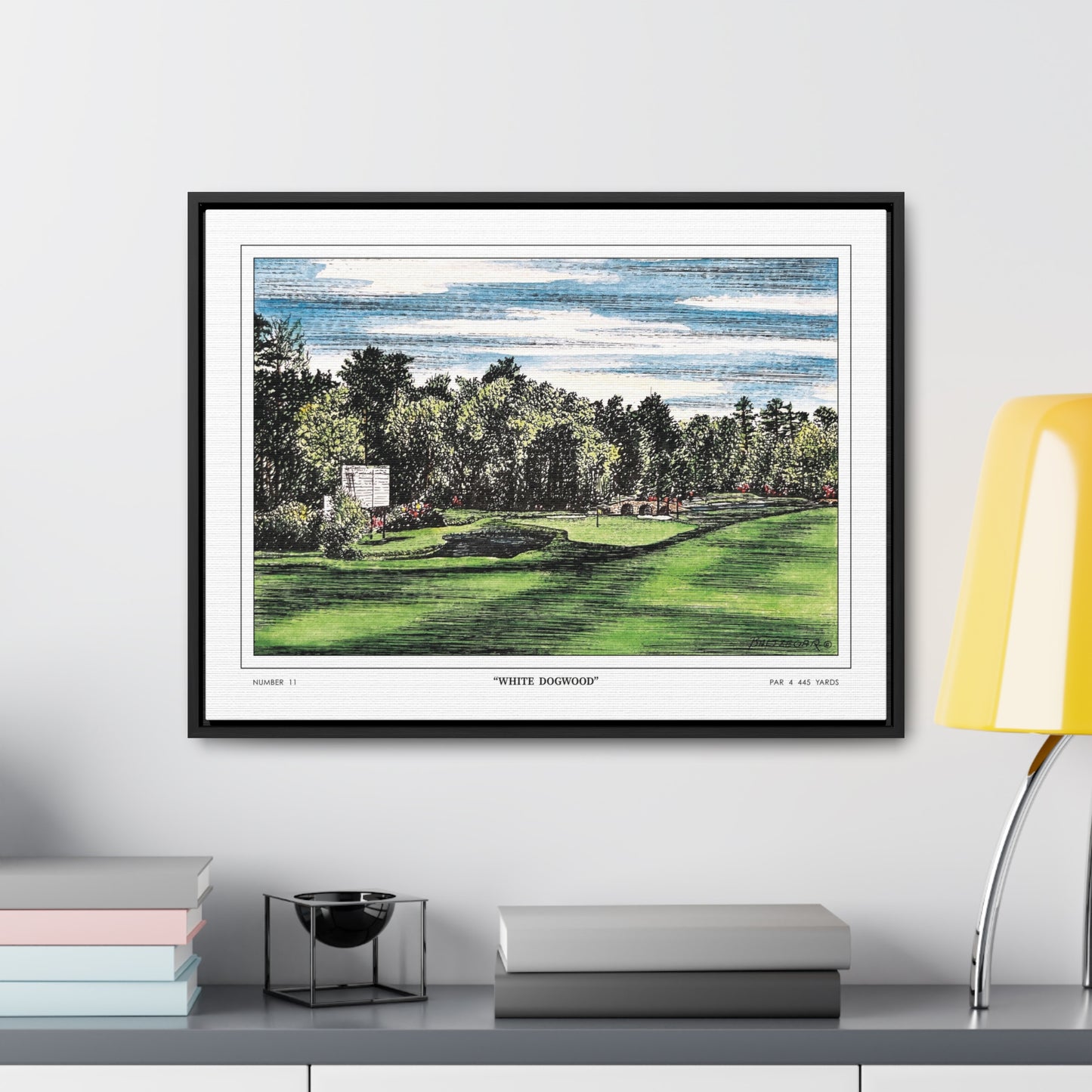 White Dogwood Augusta National Hole 11 Watercolor Painting | Original Masters Golf Art for Wall | Framed Horizontal Stretched Canvas Print