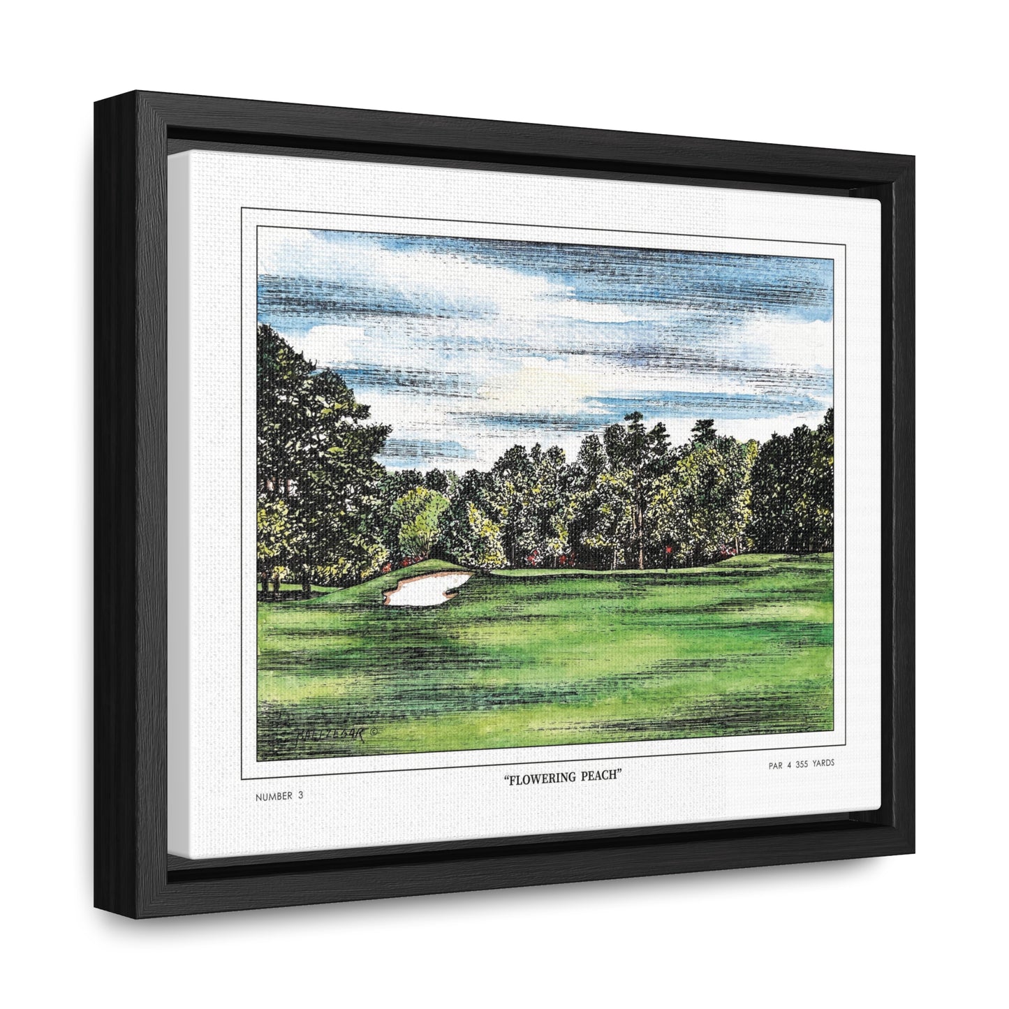 Flowering Peach Hole 3 Watercolor Painting Original Golf Art