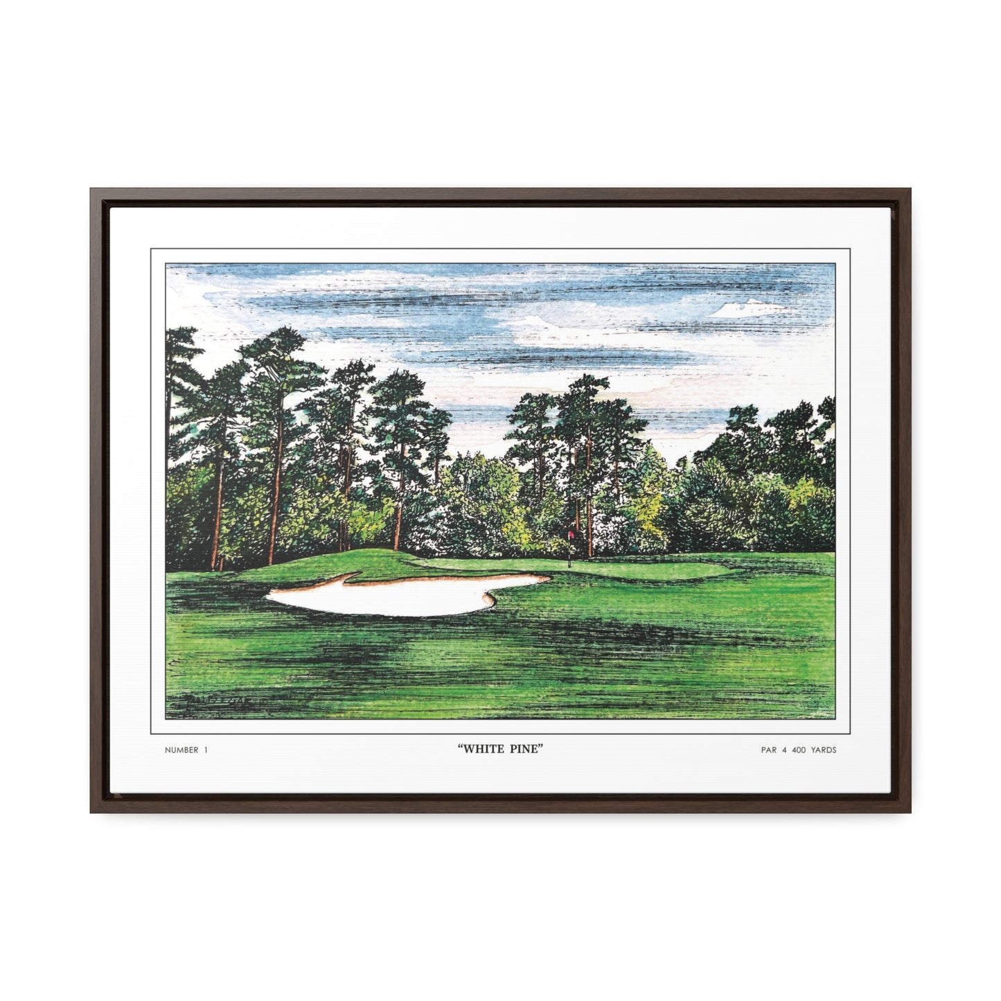 Tea Olive Augusta National Hole 1 Watercolor Painting | Original Masters Golf Art for Wall | Framed Horizontal Stretched Canvas Print