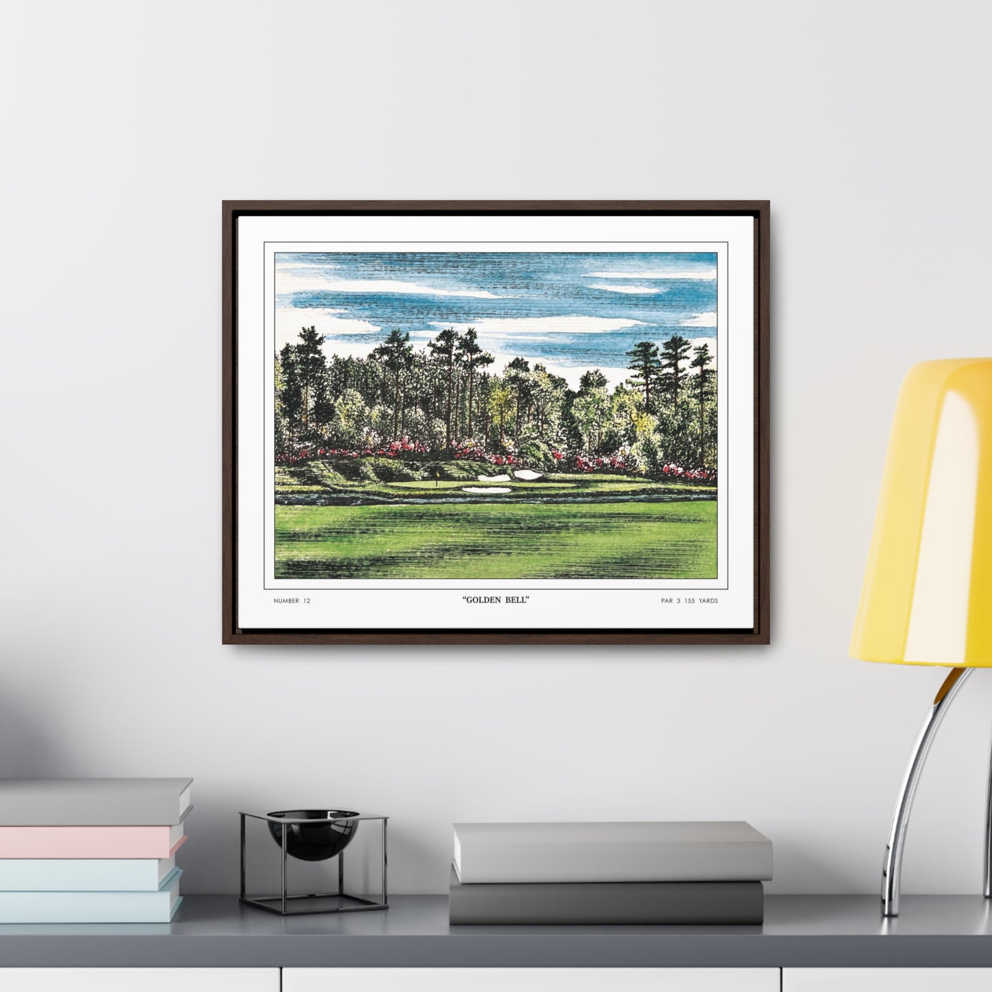 Golden Bell Hole 12 Watercolor Painting Framed Golf Art