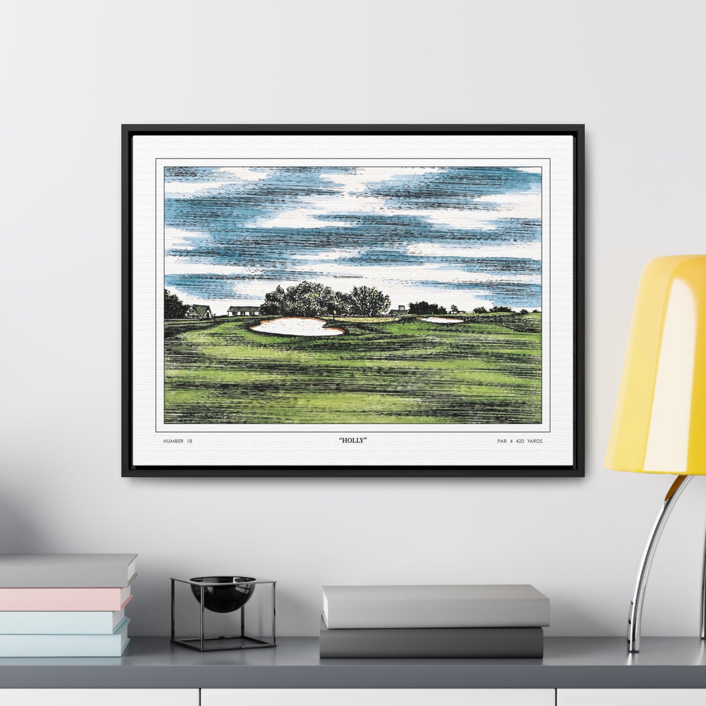 Holly Augusta National Hole 18 Watercolor Painting | Original Masters Golf Art for Wall | Framed Horizontal Stretched Canvas Print