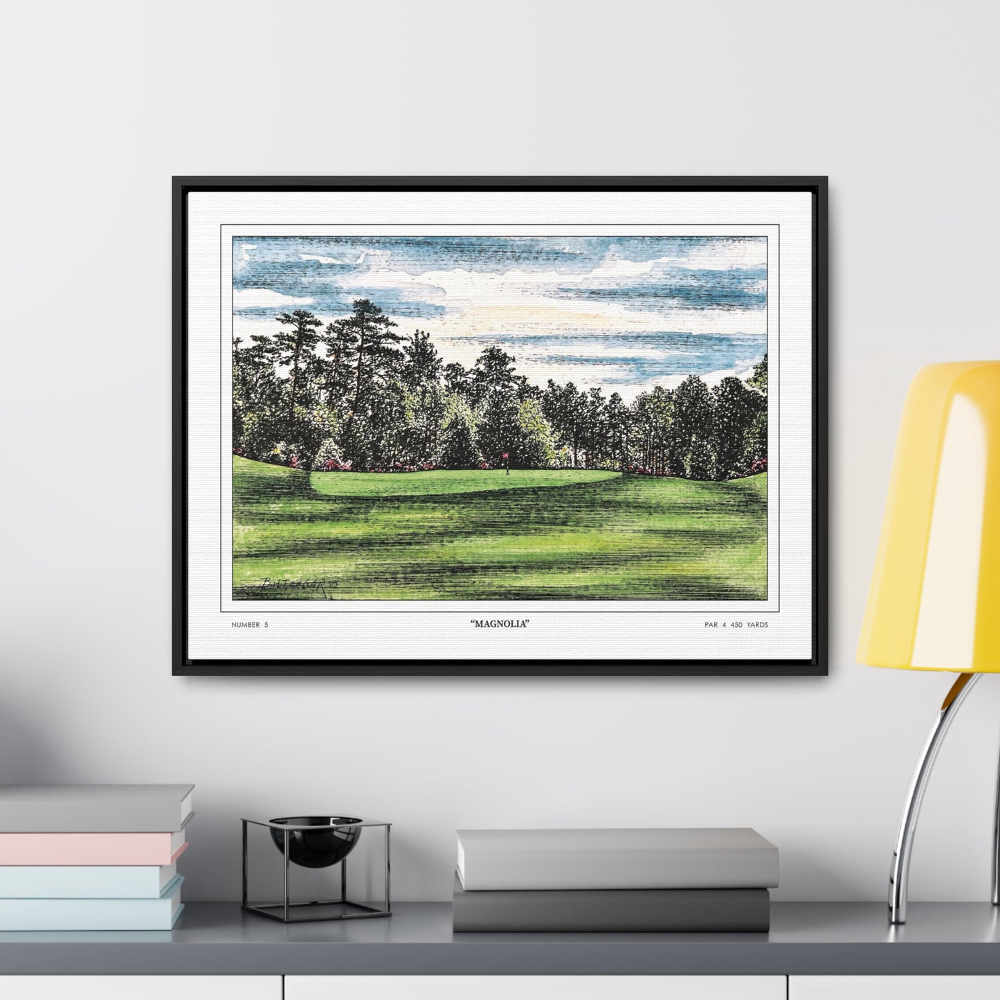 Magnolia Augusta National Hole 5 Watercolor Painting | Original Masters Golf Art for Wall | Framed Horizontal Stretched Canvas Print