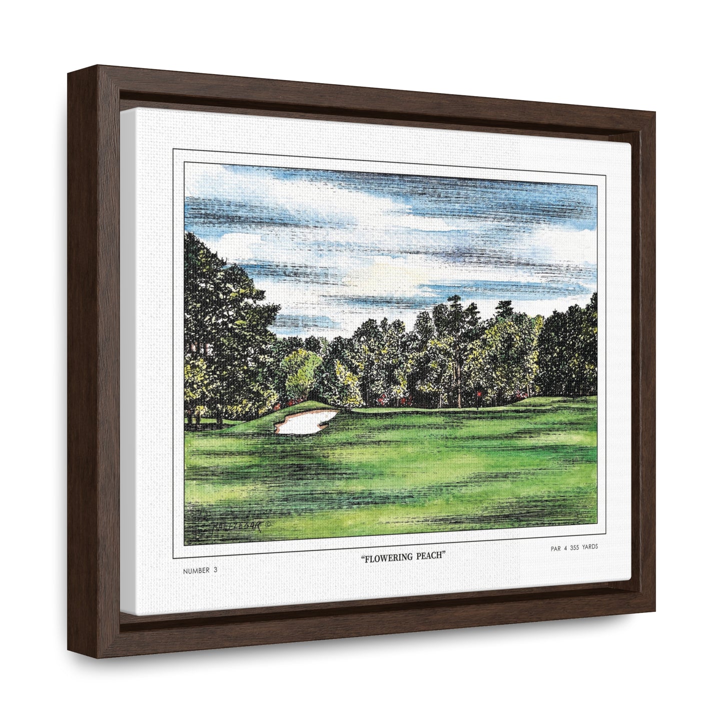 Flowering Peach Hole 3 Watercolor Painting Original Golf Art