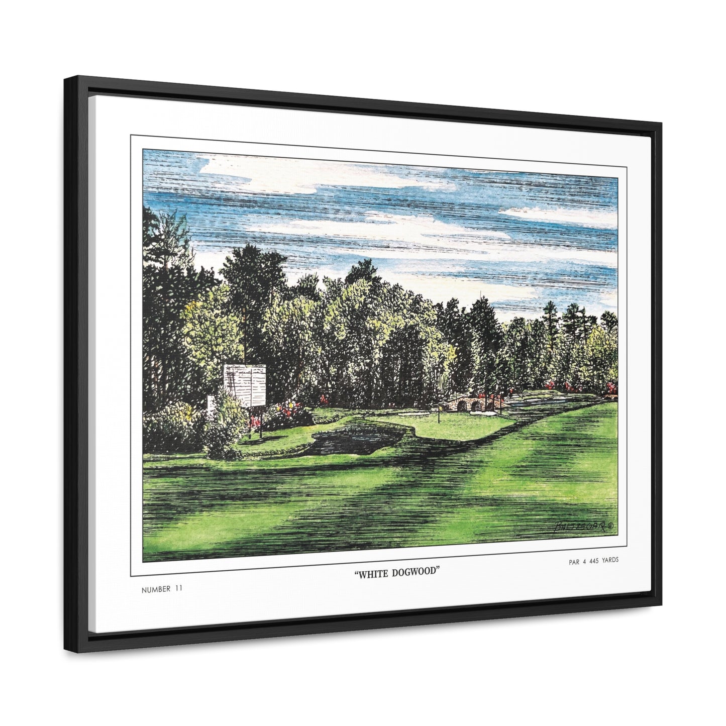 White Dogwood Augusta National Hole 11 Watercolor Painting | Original Masters Golf Art for Wall | Framed Horizontal Stretched Canvas Print