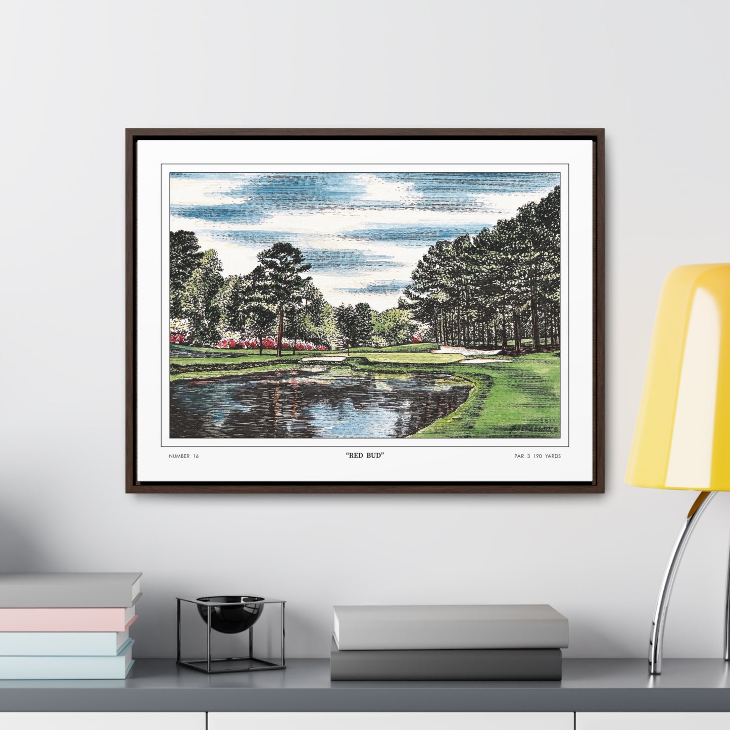 Redbud Augusta National Hole 16 Watercolor Painting | Original Masters Golf Art for Wall | Framed Horizontal Stretched Canvas Print