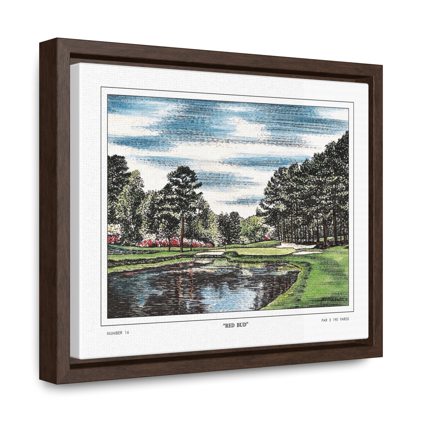 Redbud Augusta National Hole 16 Watercolor Painting | Original Masters Golf Art for Wall | Framed Horizontal Stretched Canvas Print