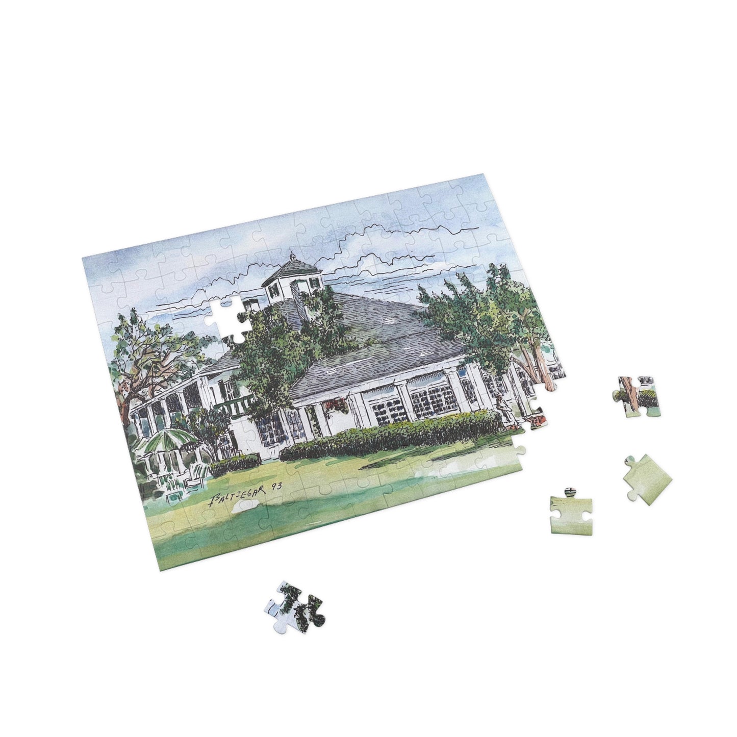 Puzzle of the Antebellum Clubhouse Featuring Original Golf Art