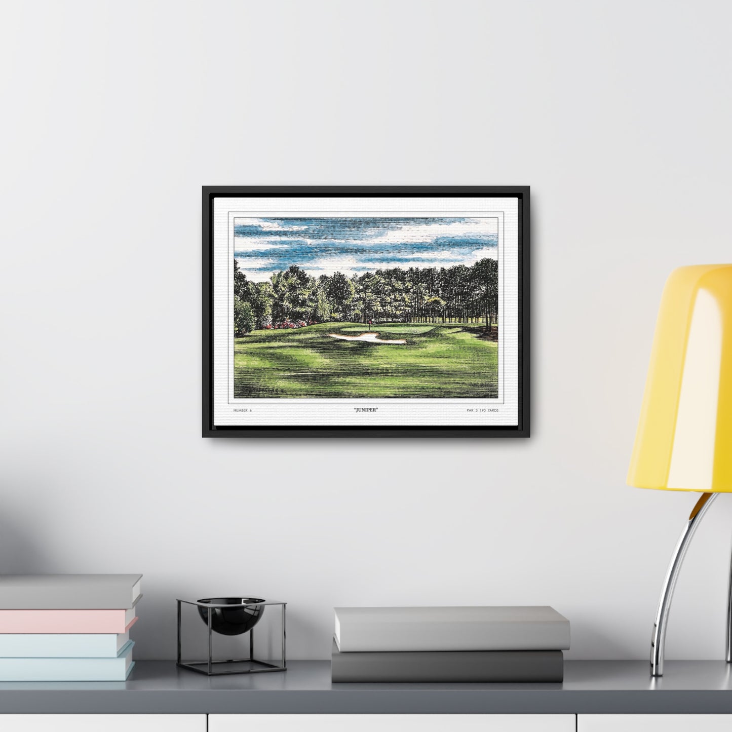 Juniper Augusta National Hole 6 Watercolor Painting | Original Masters Golf Art for Wall | Framed Horizontal Stretched Canvas Print