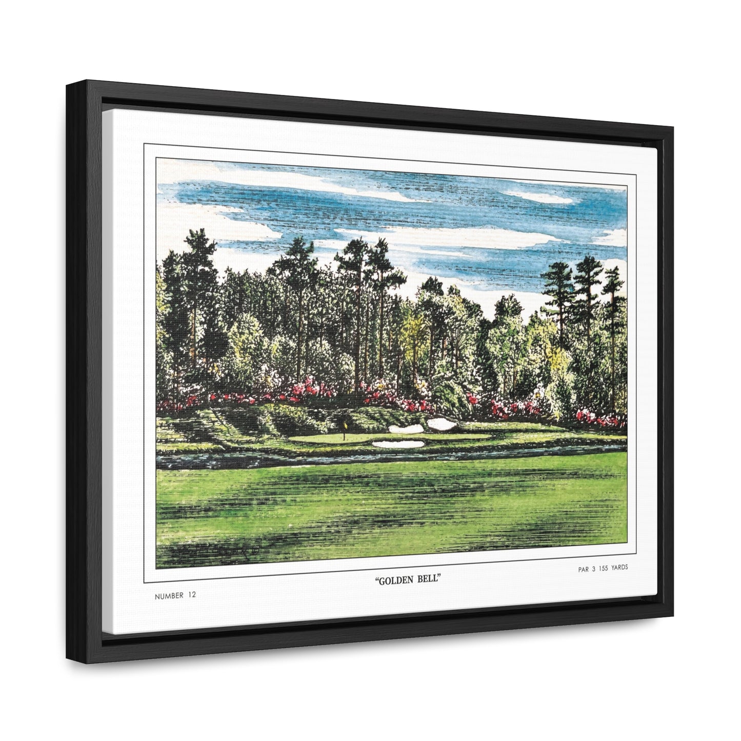 Golden Bell Hole 12 Watercolor Painting Framed Golf Art