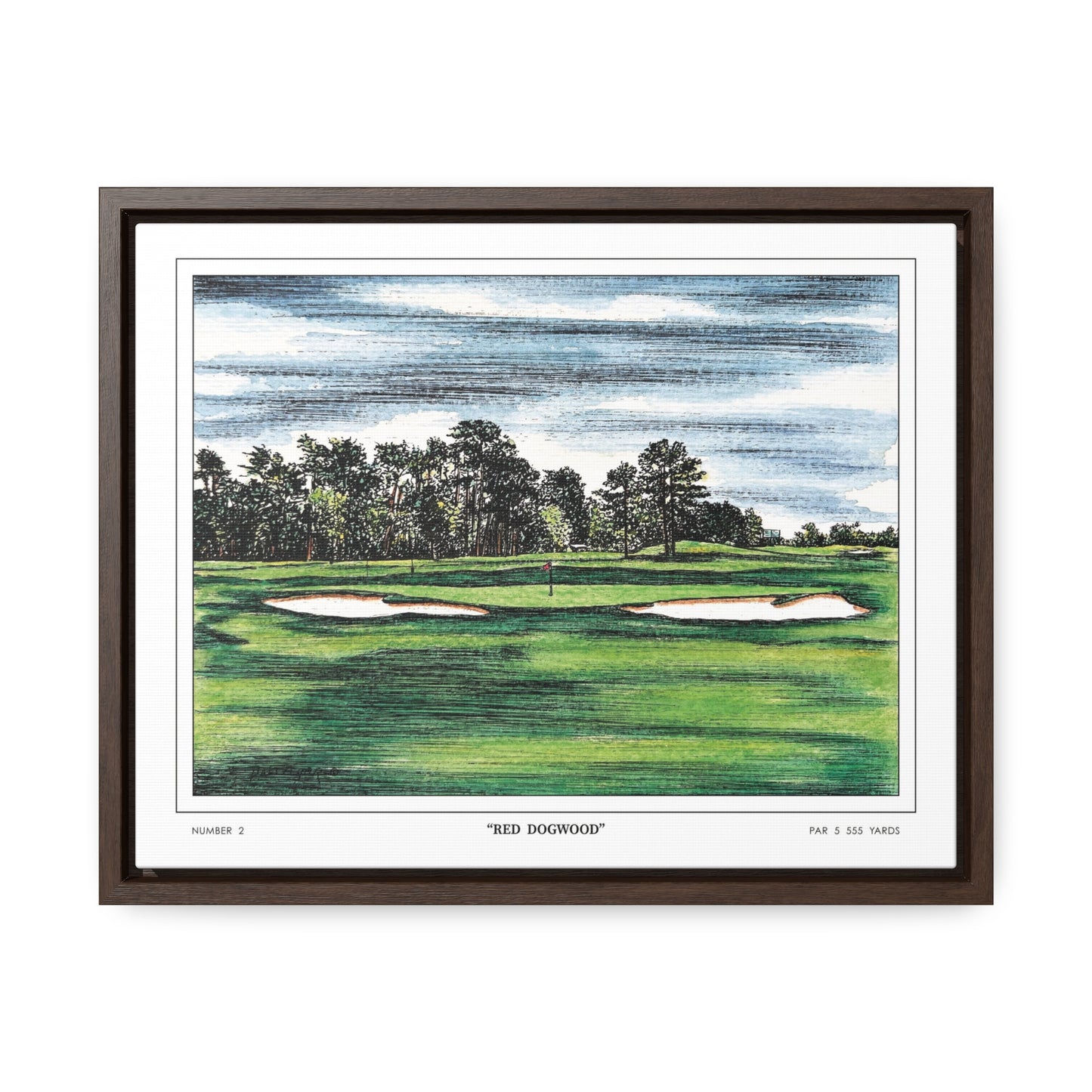 Pink Dogwood Augusta National Hole 2 Watercolor Painting | Original Masters Golf Art for Wall | Framed Horizontal Stretched Canvas Print