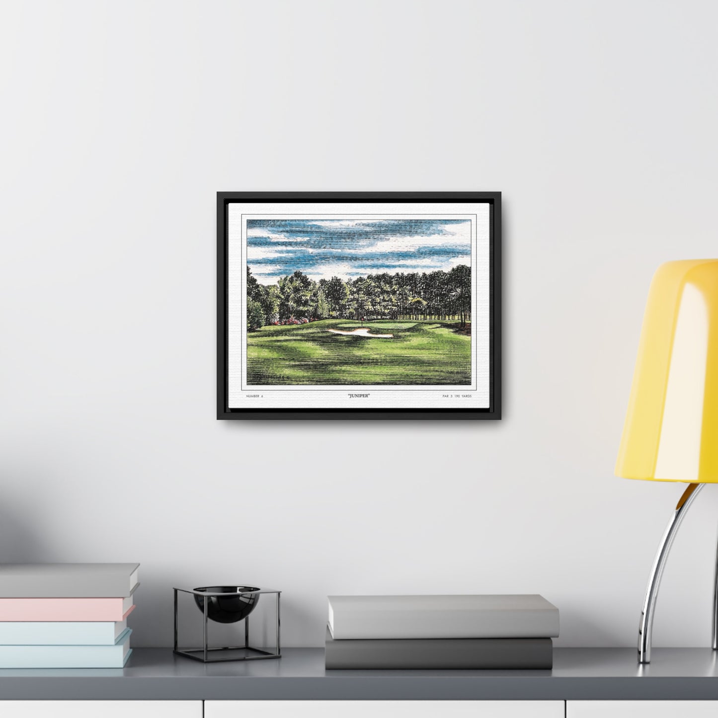 Juniper Augusta National Hole 6 Watercolor Painting | Original Masters Golf Art for Wall | Framed Horizontal Stretched Canvas Print