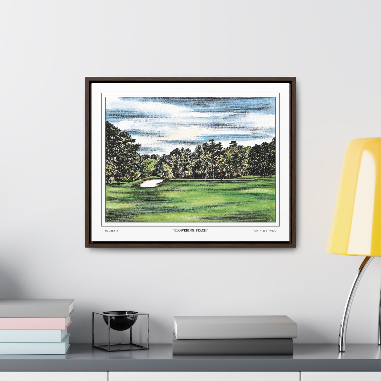 Flowering Peach Hole 3 Watercolor Painting Original Golf Art