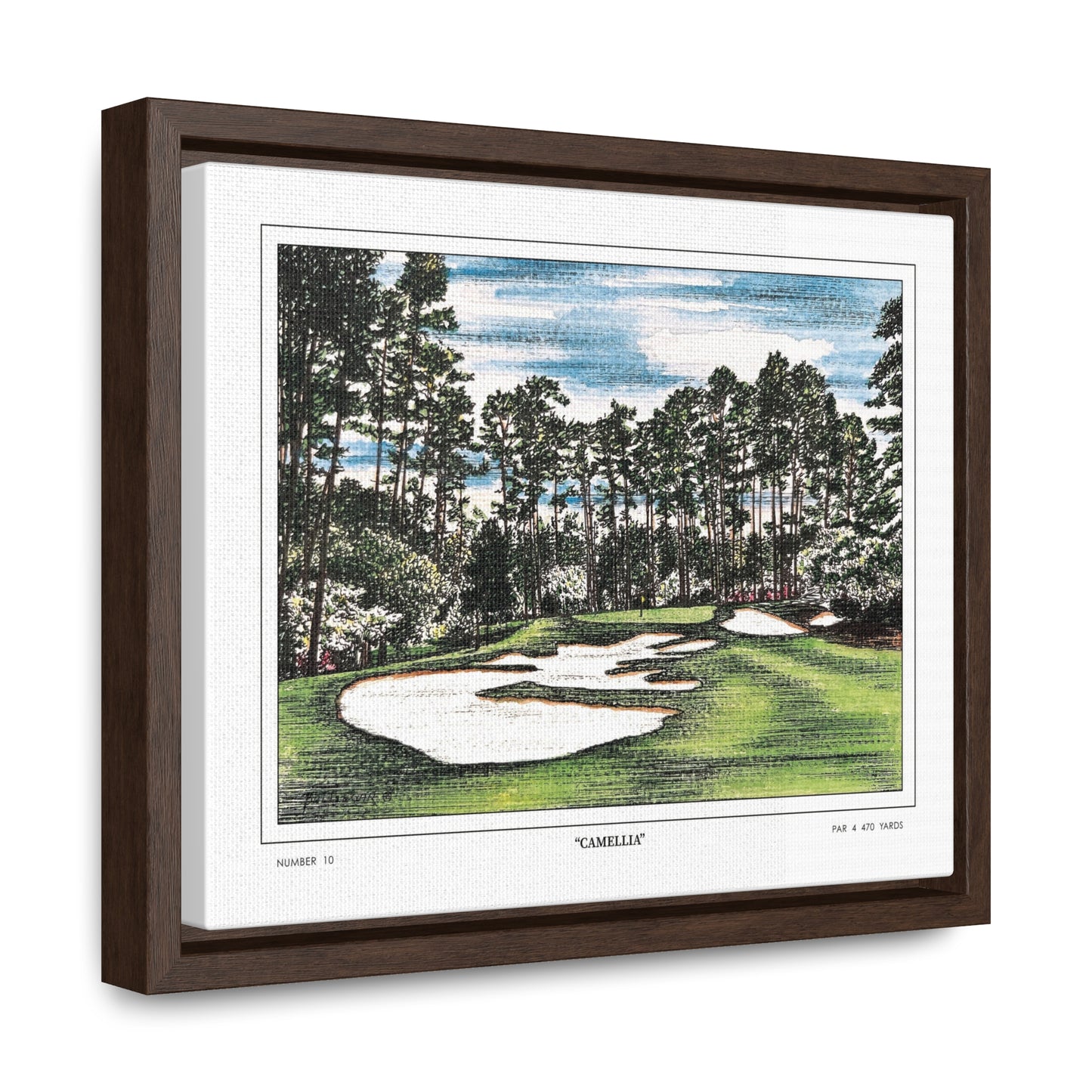 Camellia Watercolor Framed Canvas Golf Art for Wall