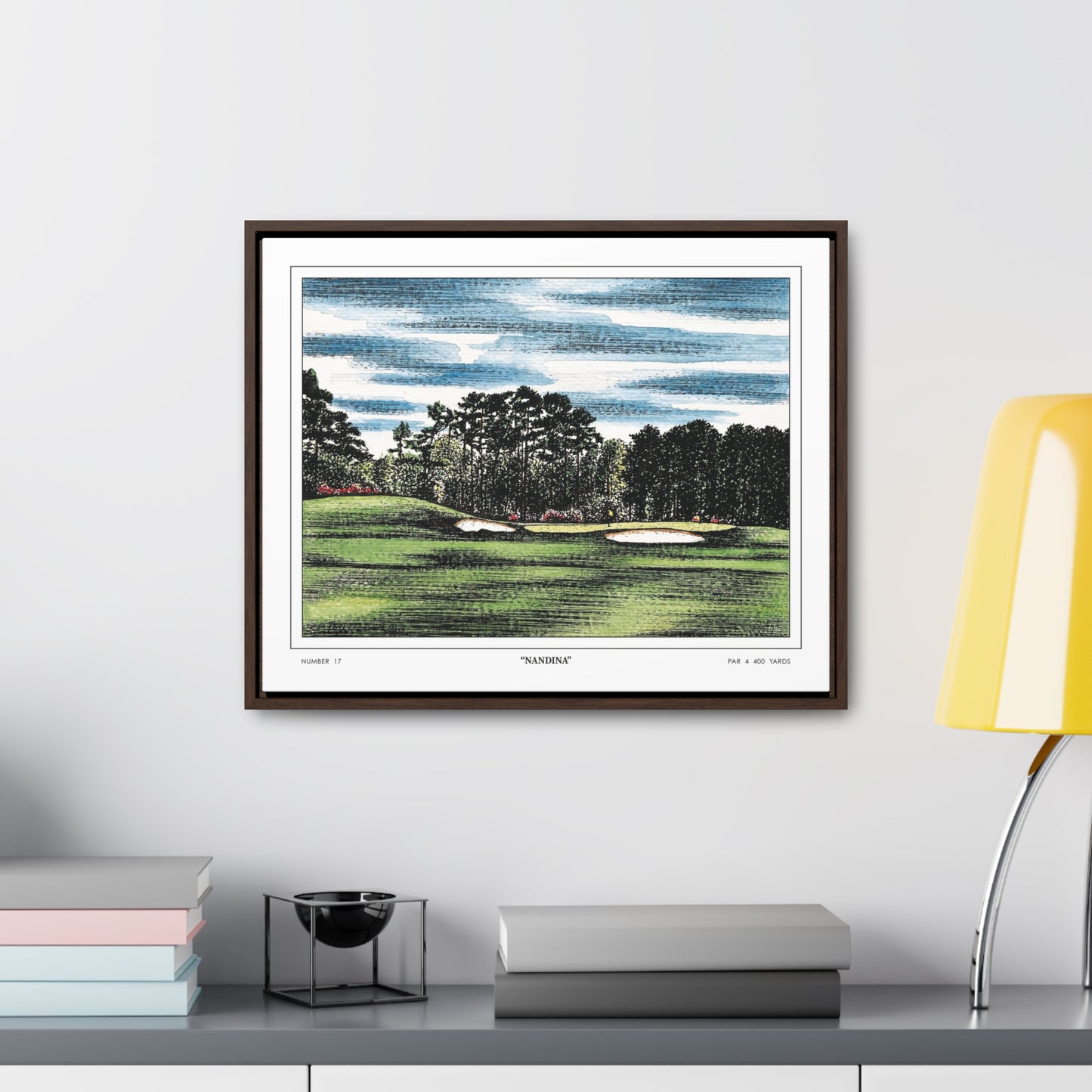 Nandina Augusta National Hole 17 Watercolor Painting | Original Masters Golf Art for Wall | Framed Horizontal Stretched Canvas Print