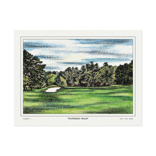 Hole 3 "Flowering Peach" at Augusta National in 1968 | Vintage Masters Wall Art | Horizontal Decor | Golf Course Poster | Watercolor Print