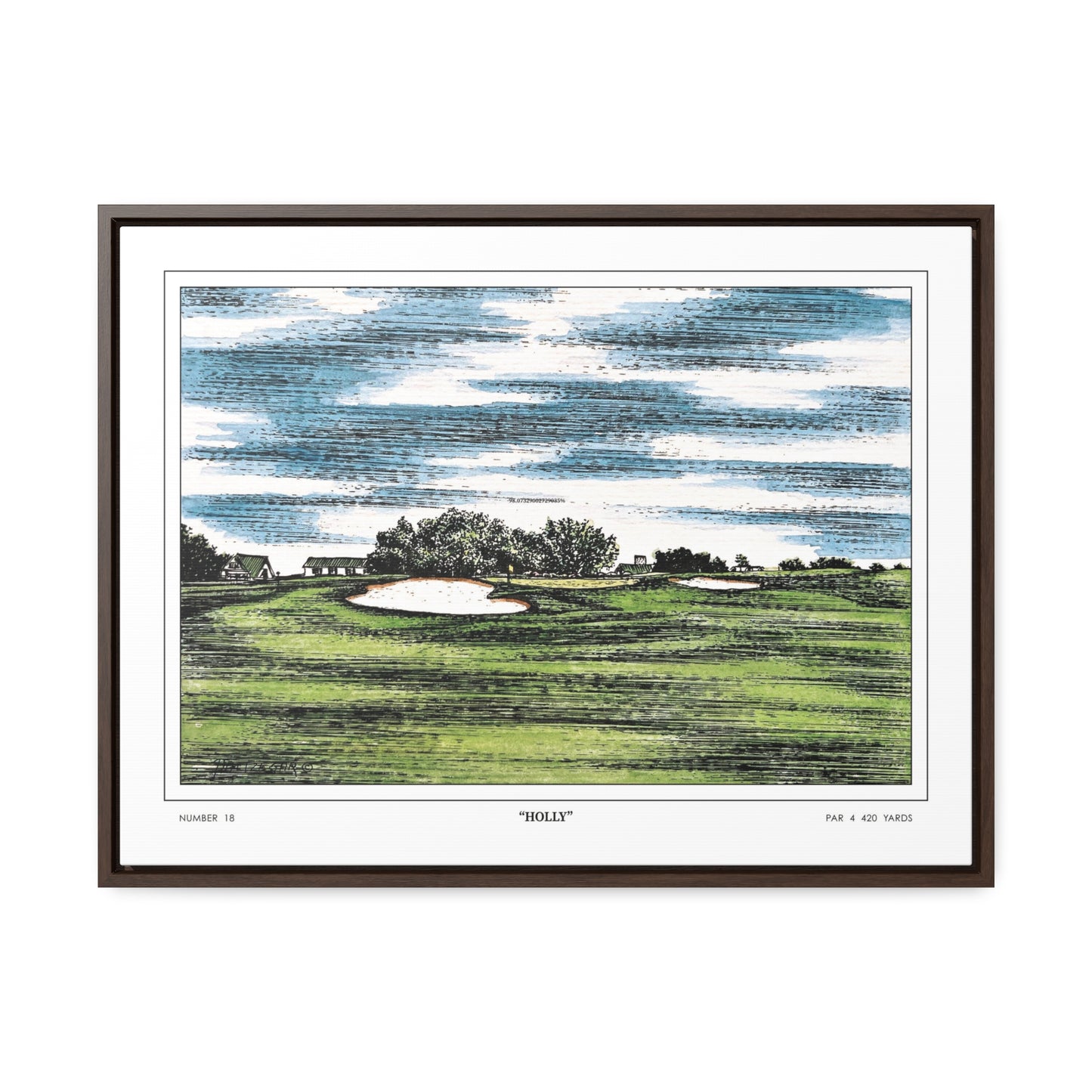 Holly Augusta National Hole 18 Watercolor Painting | Original Masters Golf Art for Wall | Framed Horizontal Stretched Canvas Print