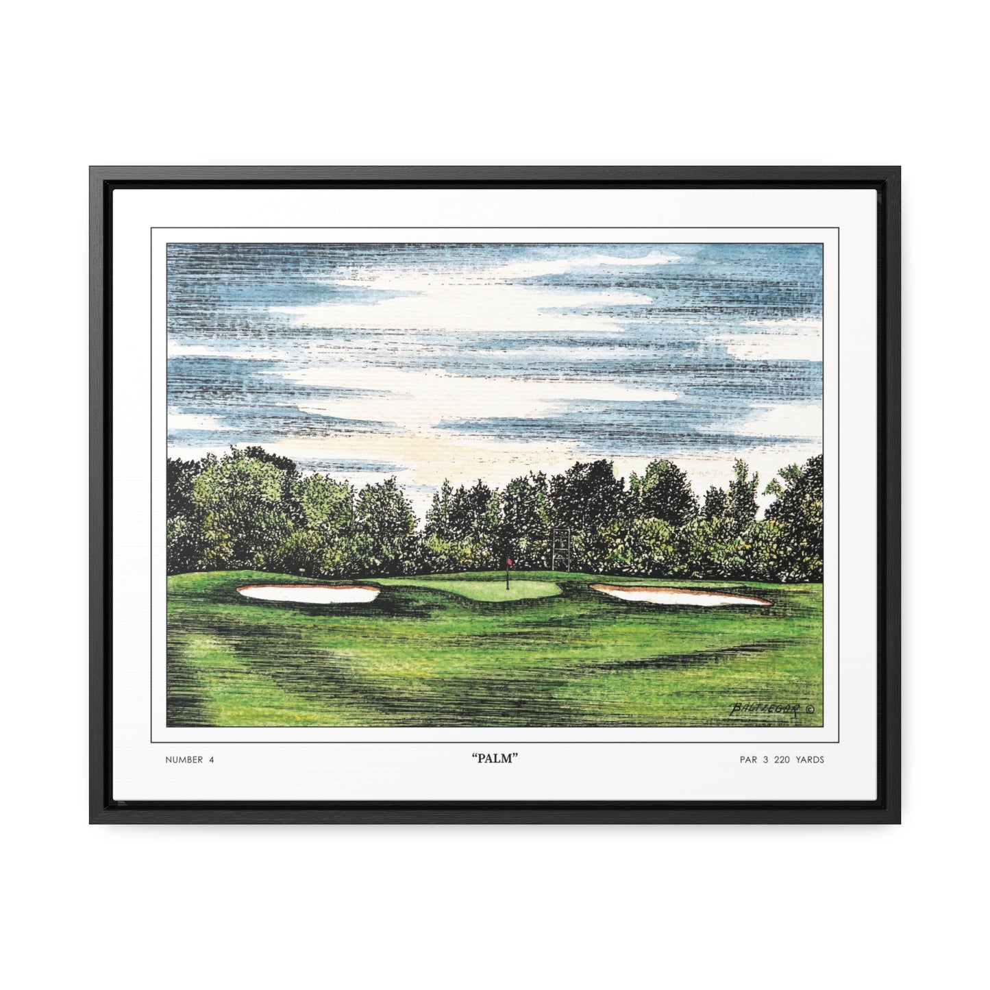 Flowering Crab Apple Watercolor Framed Canvas Golf Art