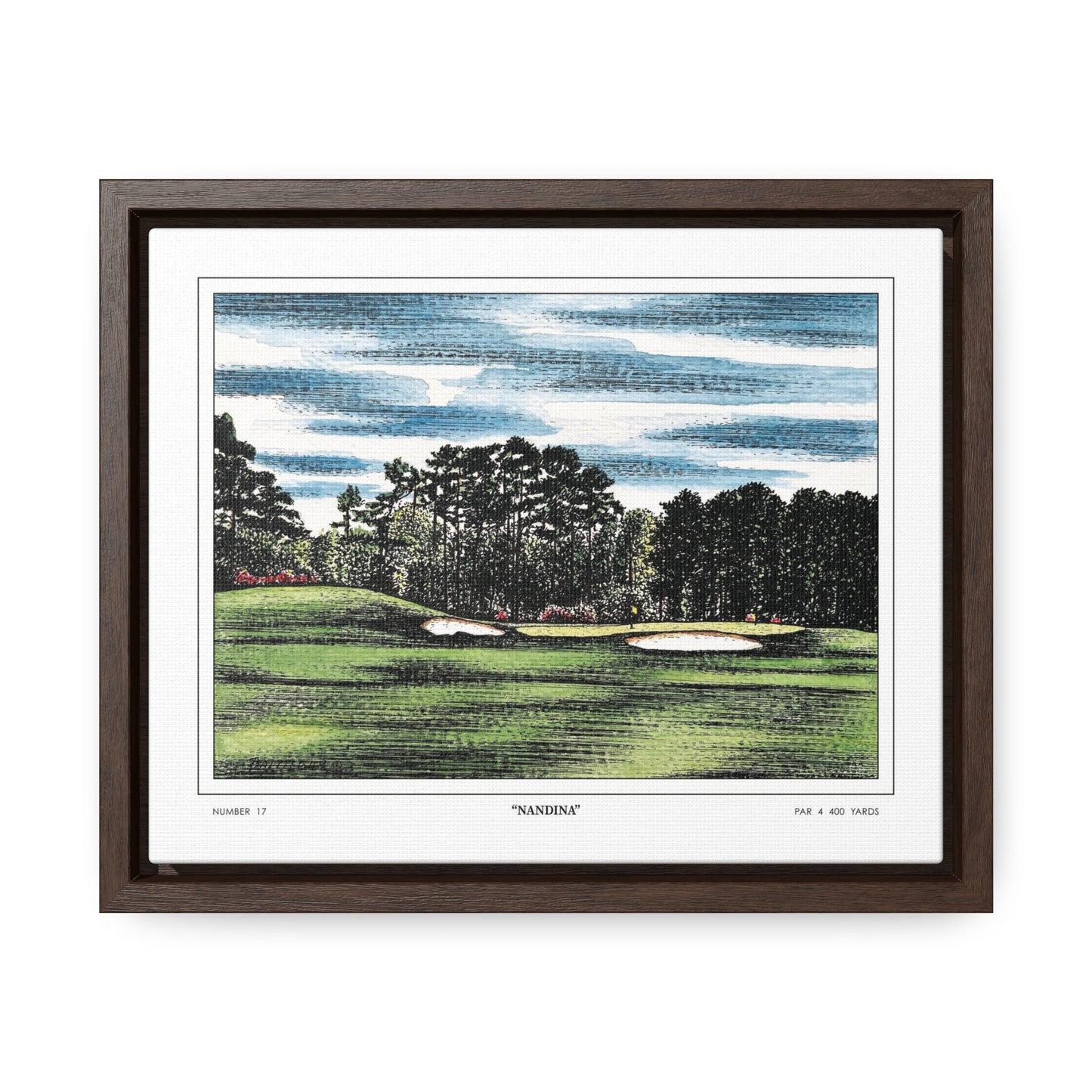 Nandina Augusta National Hole 17 Watercolor Painting | Original Masters Golf Art for Wall | Framed Horizontal Stretched Canvas Print