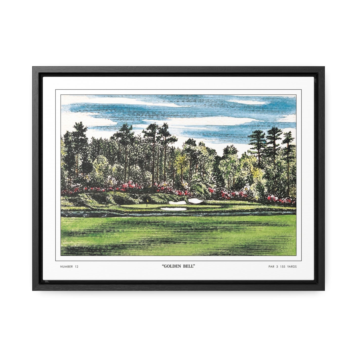 Golden Bell Hole 12 Watercolor Painting Framed Golf Art