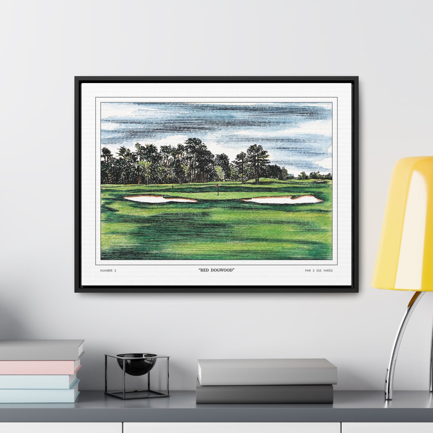 Pink Dogwood Augusta National Hole 2 Watercolor Painting | Original Masters Golf Art for Wall | Framed Horizontal Stretched Canvas Print