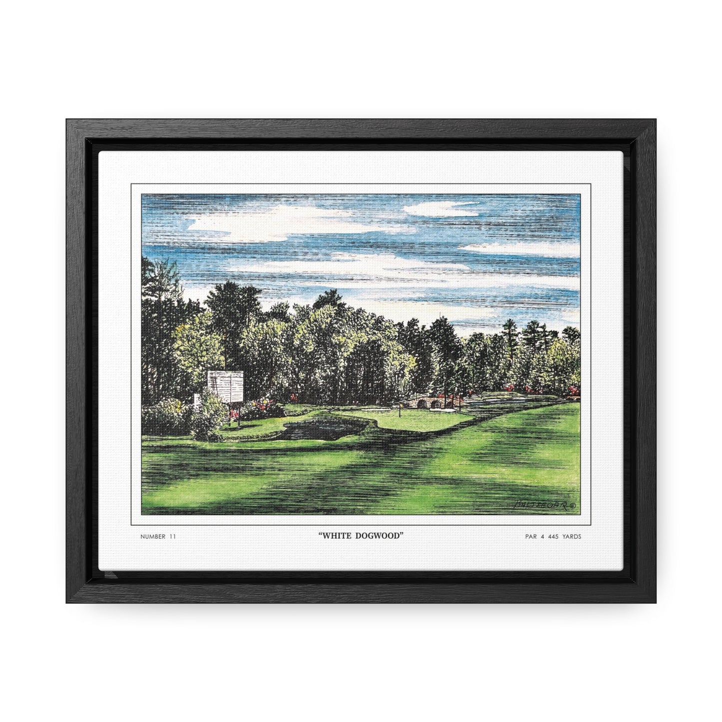 White Dogwood Augusta National Hole 11 Watercolor Painting | Original Masters Golf Art for Wall | Framed Horizontal Stretched Canvas Print