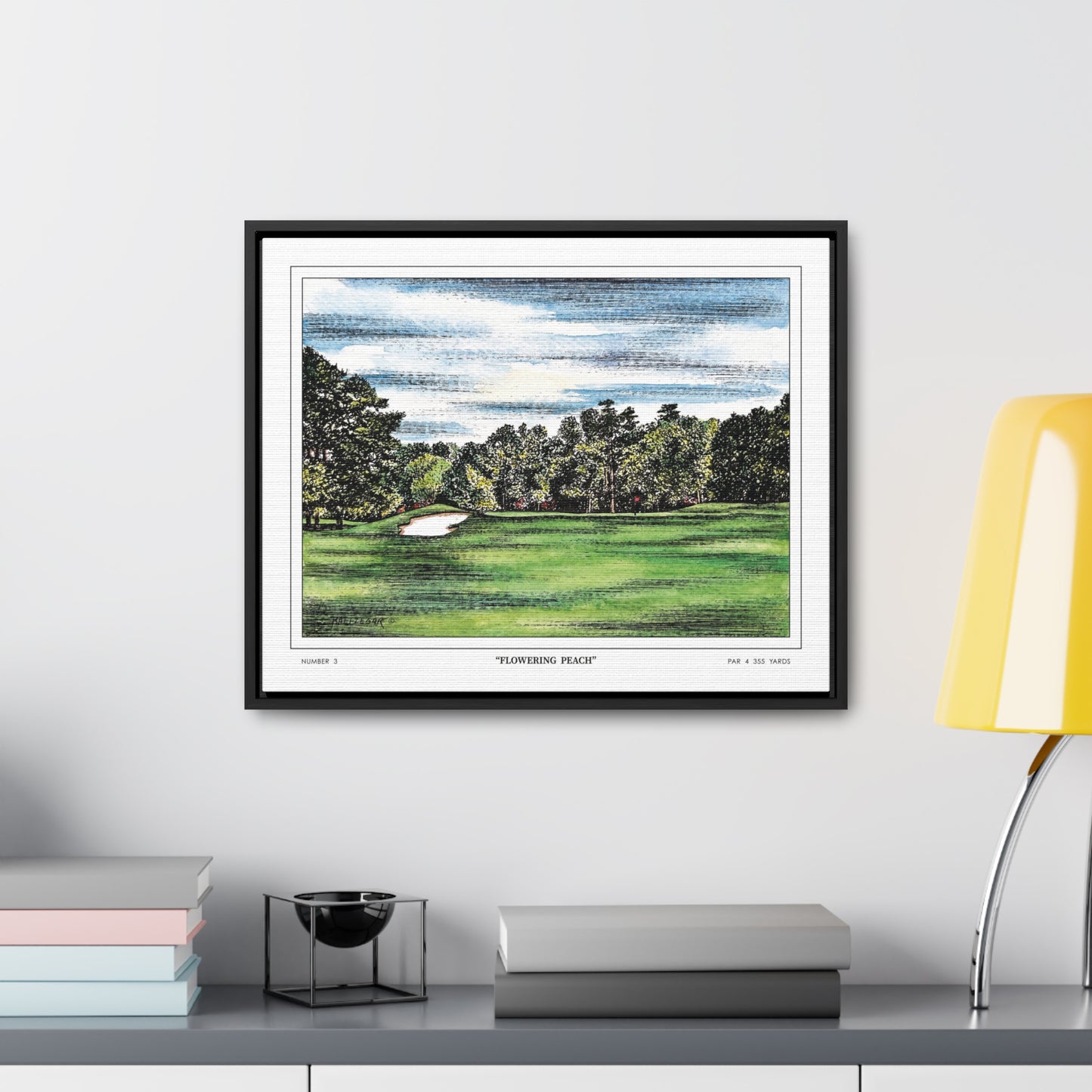 Flowering Peach Hole 3 Watercolor Painting Original Golf Art