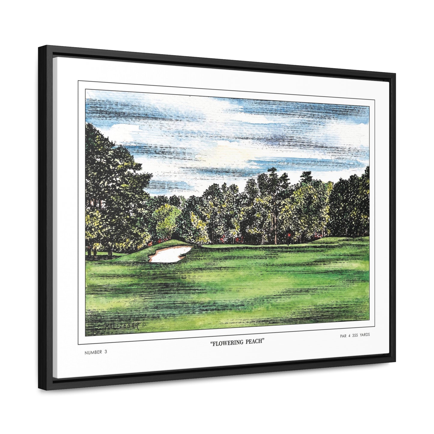 Flowering Peach Hole 3 Watercolor Painting Original Golf Art