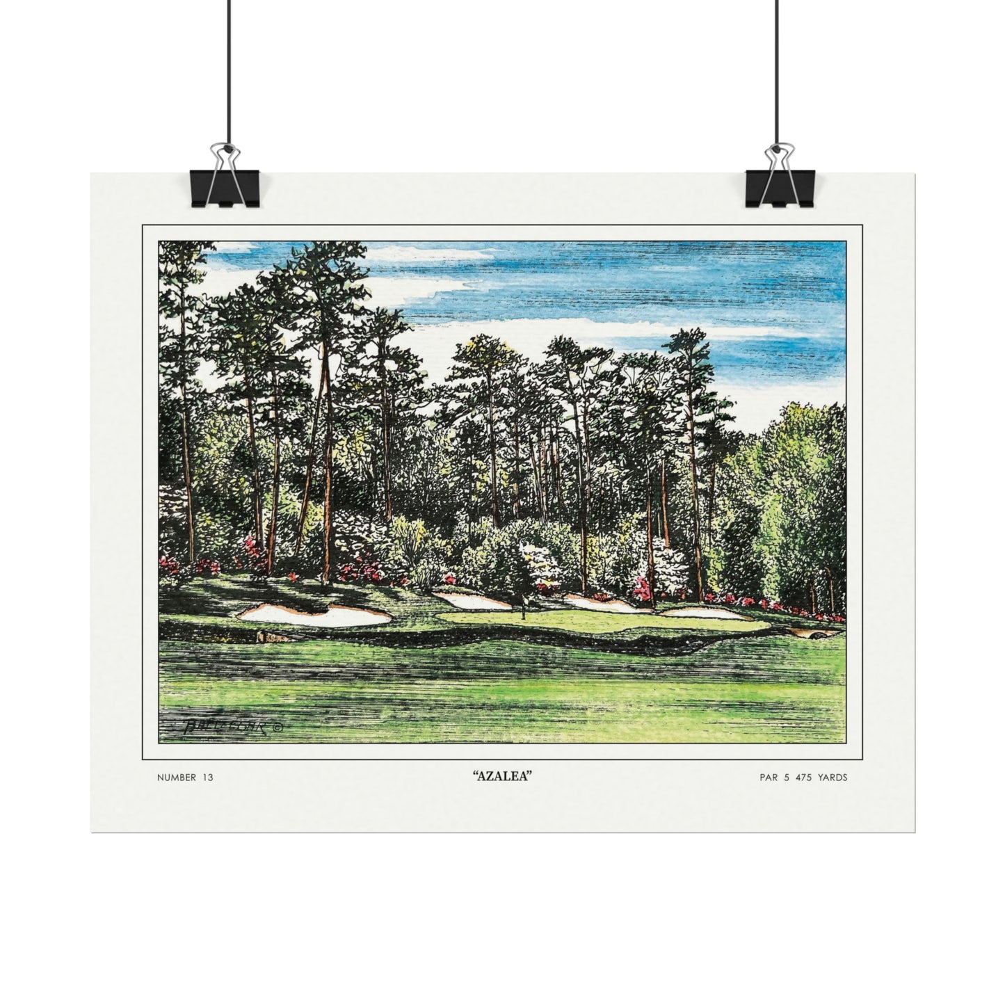 Hole 13 "Azalea" in 1968 Original Golf Watercolor Art