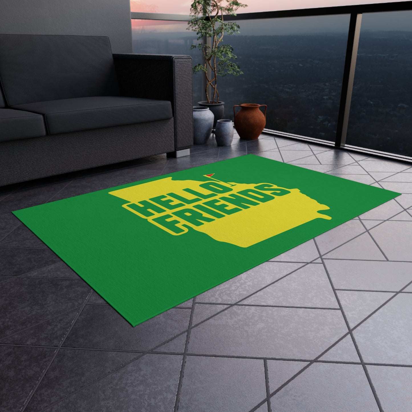 Hello Friends Indoor Outdoor Golf Themed Rug