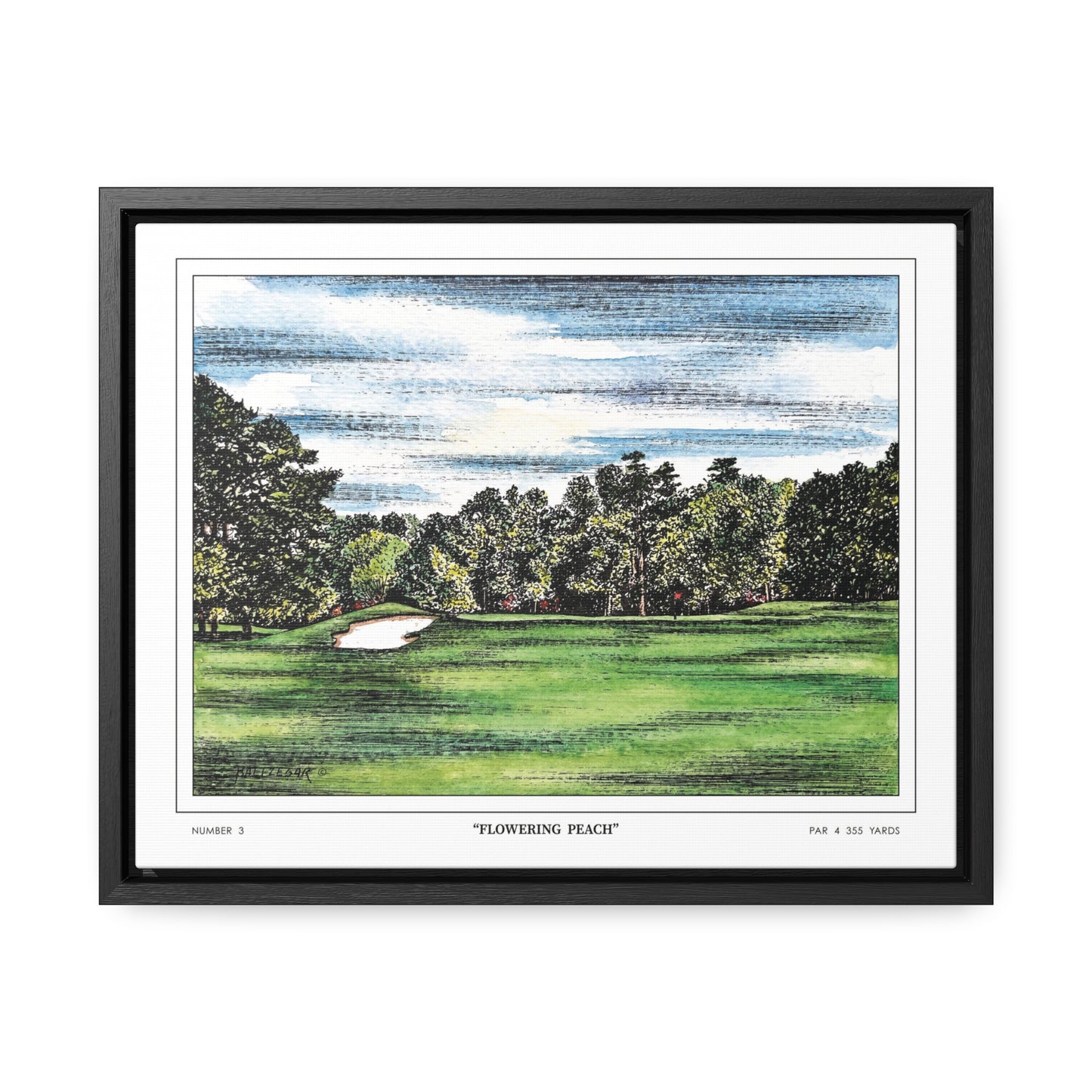 Flowering Peach Hole 3 Watercolor Painting Original Golf Art