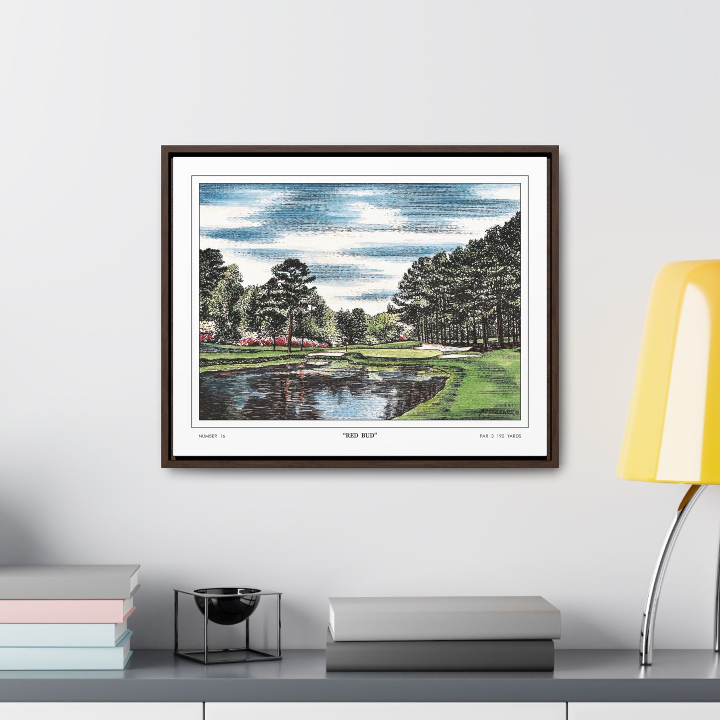 Redbud Augusta National Hole 16 Watercolor Painting | Original Masters Golf Art for Wall | Framed Horizontal Stretched Canvas Print