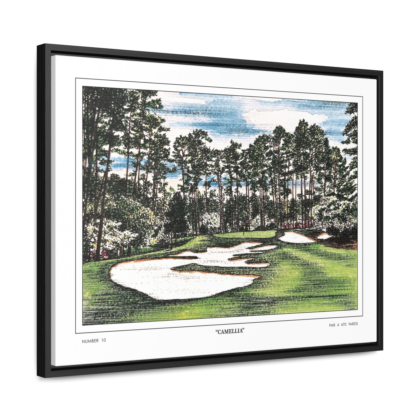 Camellia Watercolor Framed Canvas Golf Art for Wall