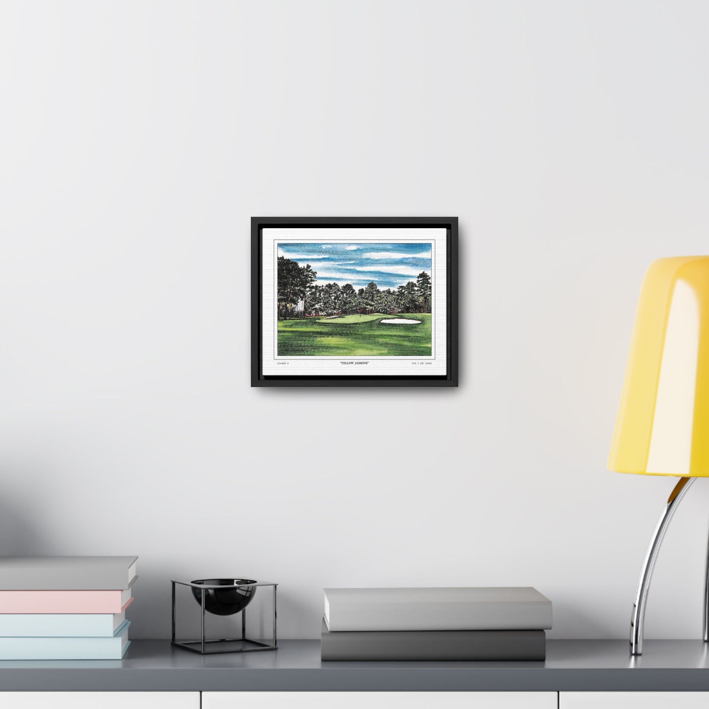 Yellow Jasmine Augusta National Hole 8 Watercolor Painting | Original Masters Golf Art for Wall | Framed Horizontal Stretched Canvas Print