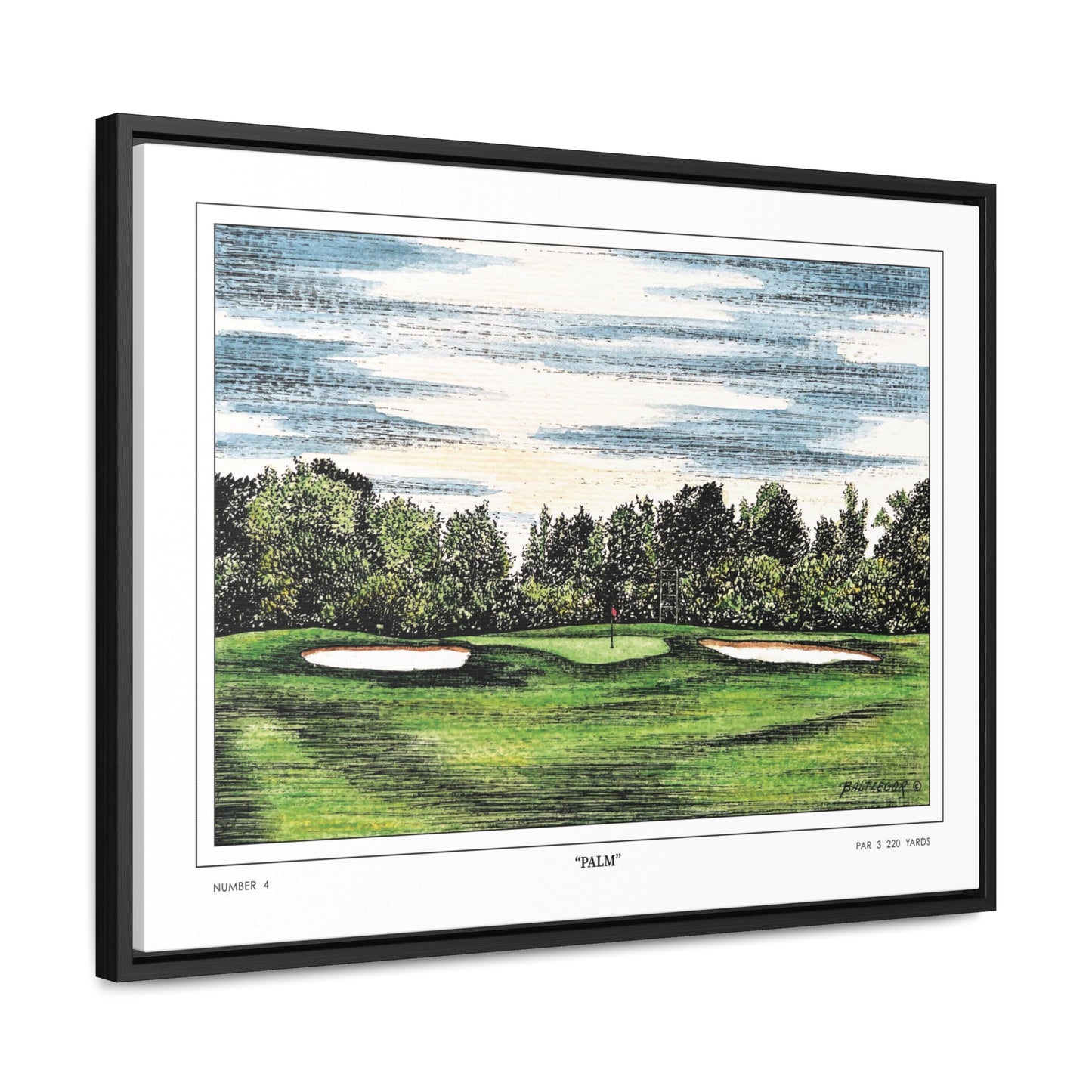 Flowering Crab Apple Watercolor Framed Canvas Golf Art