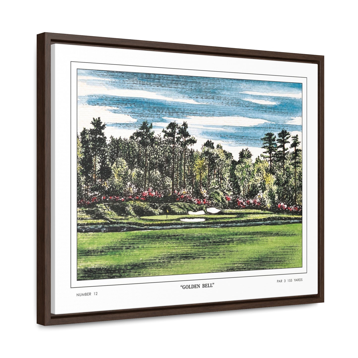 Golden Bell Hole 12 Watercolor Painting Framed Golf Art