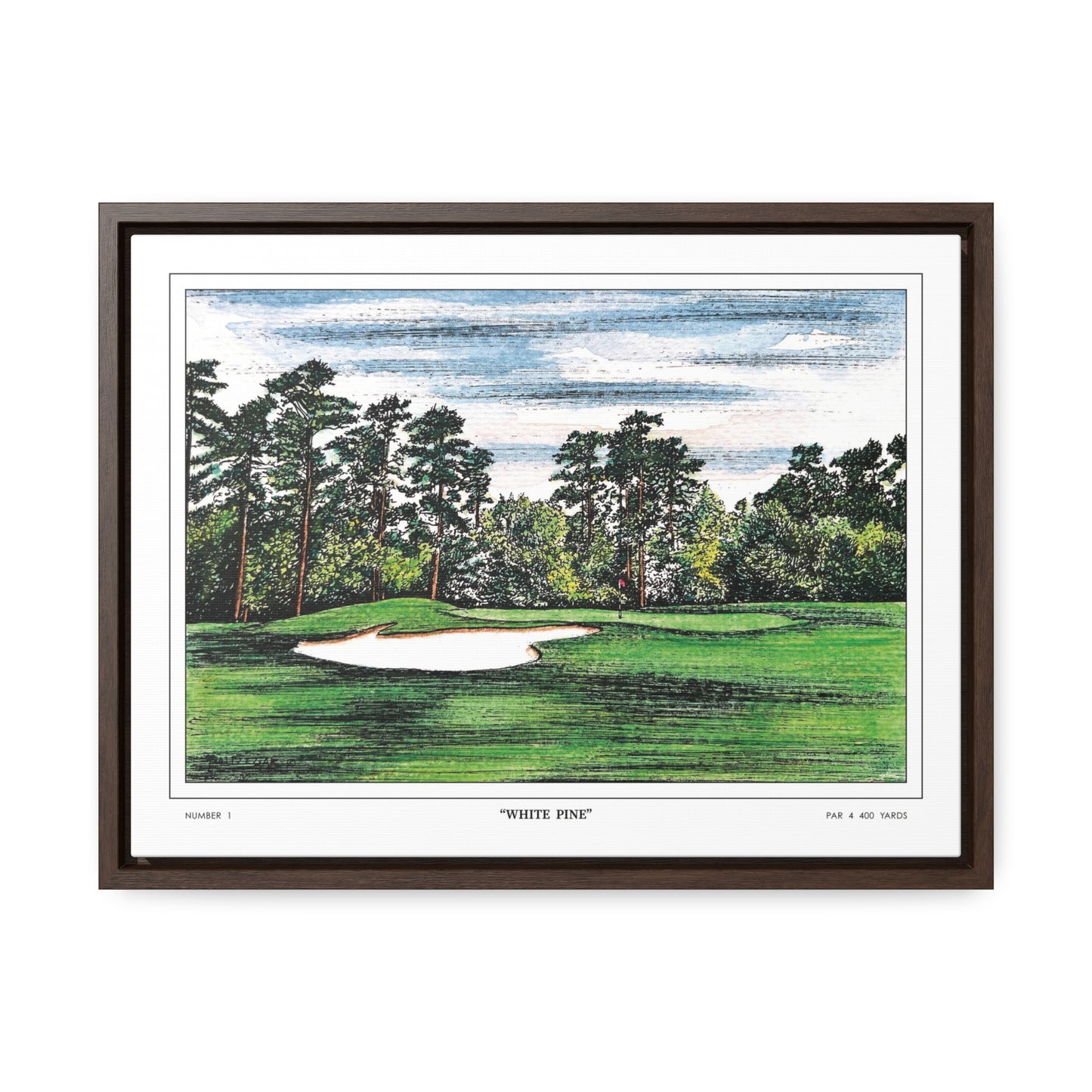 Tea Olive Augusta National Hole 1 Watercolor Painting | Original Masters Golf Art for Wall | Framed Horizontal Stretched Canvas Print