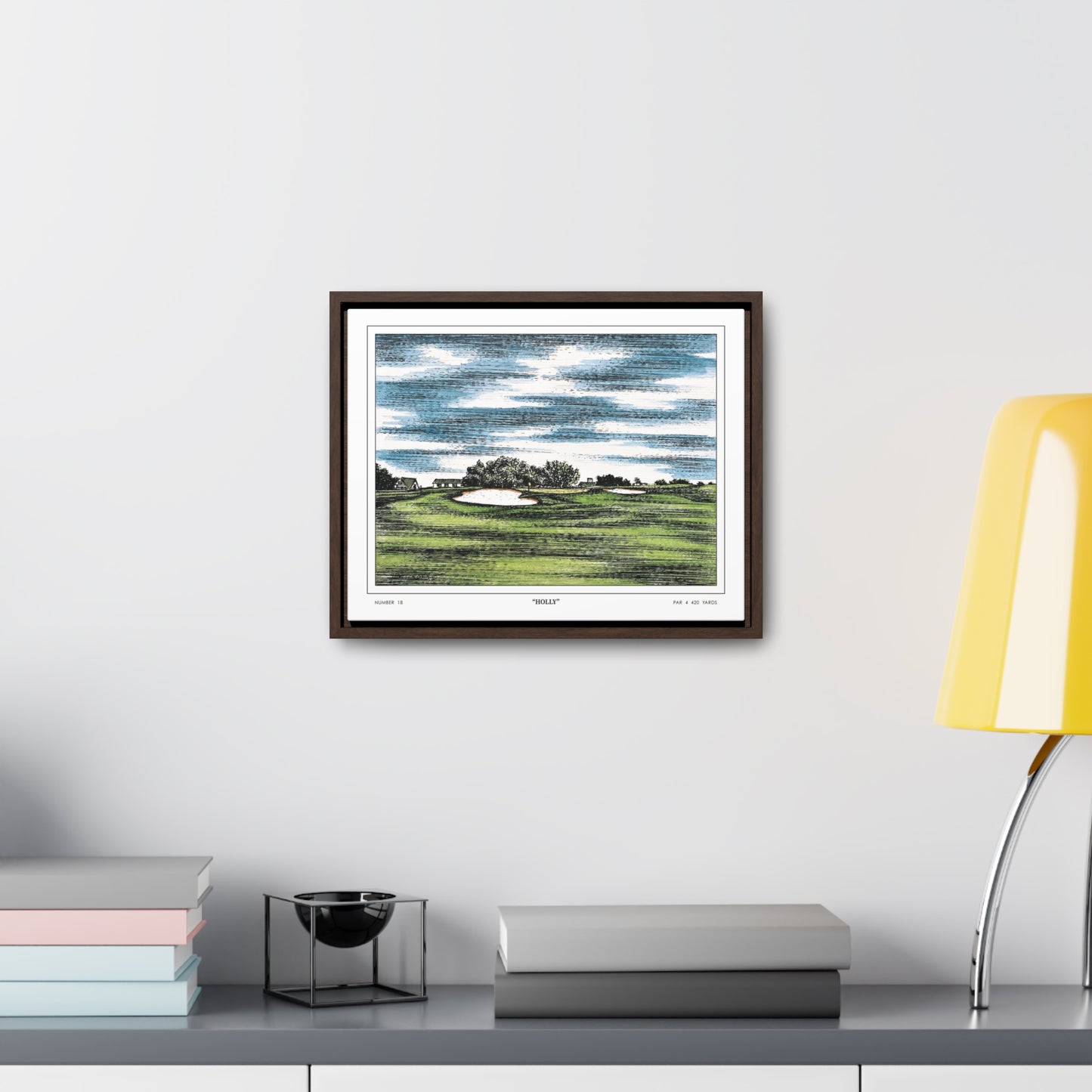 Holly Augusta National Hole 18 Watercolor Painting | Original Masters Golf Art for Wall | Framed Horizontal Stretched Canvas Print