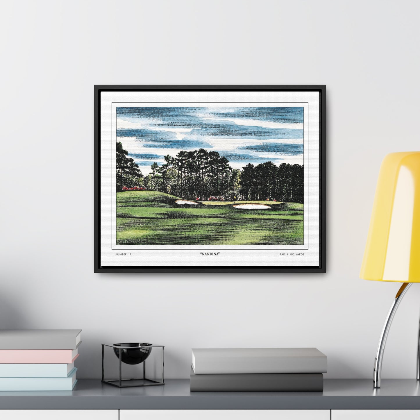 Nandina Augusta National Hole 17 Watercolor Painting | Original Masters Golf Art for Wall | Framed Horizontal Stretched Canvas Print