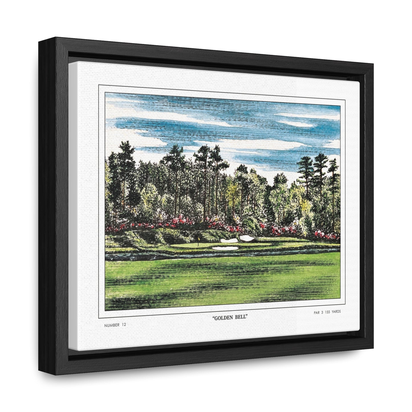 Golden Bell Hole 12 Watercolor Painting Framed Golf Art