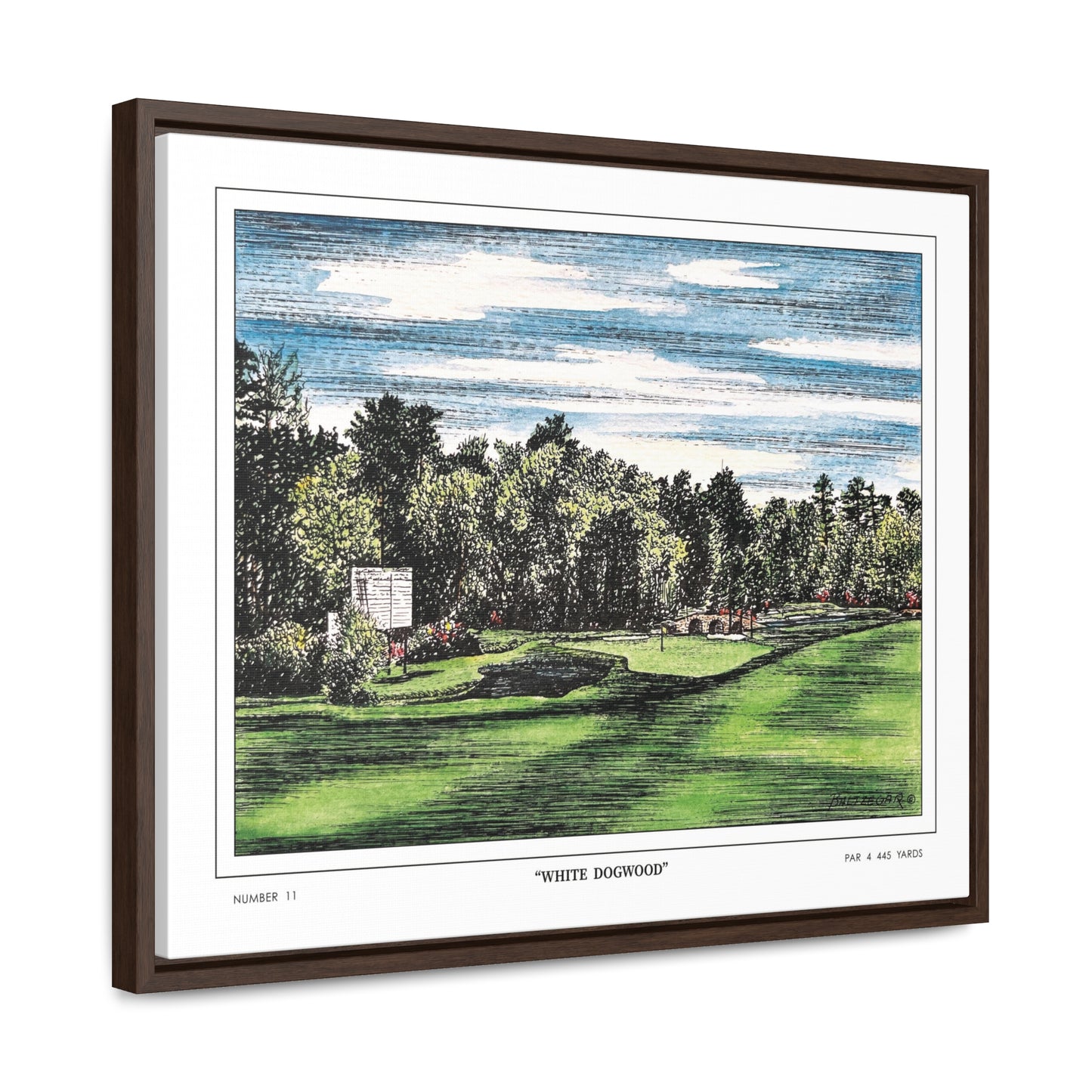 White Dogwood Augusta National Hole 11 Watercolor Painting | Original Masters Golf Art for Wall | Framed Horizontal Stretched Canvas Print