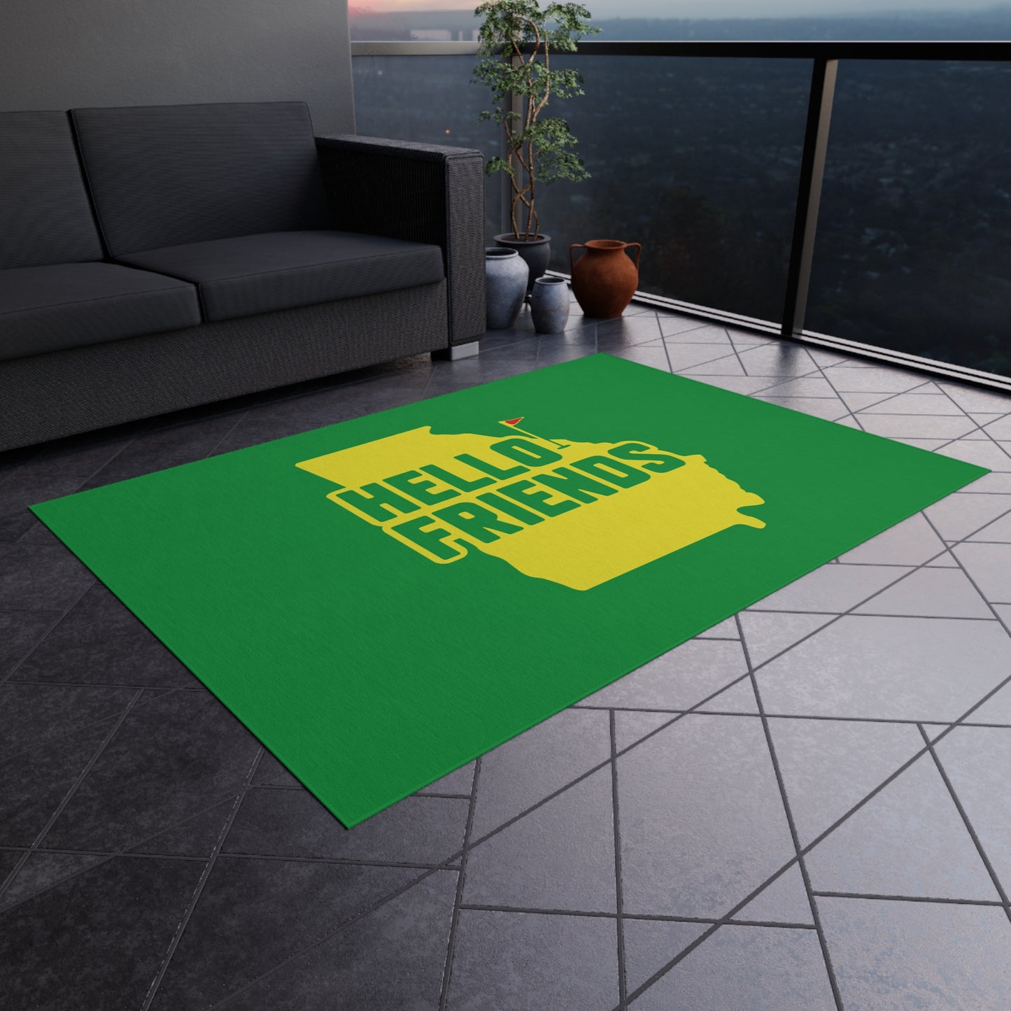 Hello Friends Indoor Outdoor Golf Themed Rug