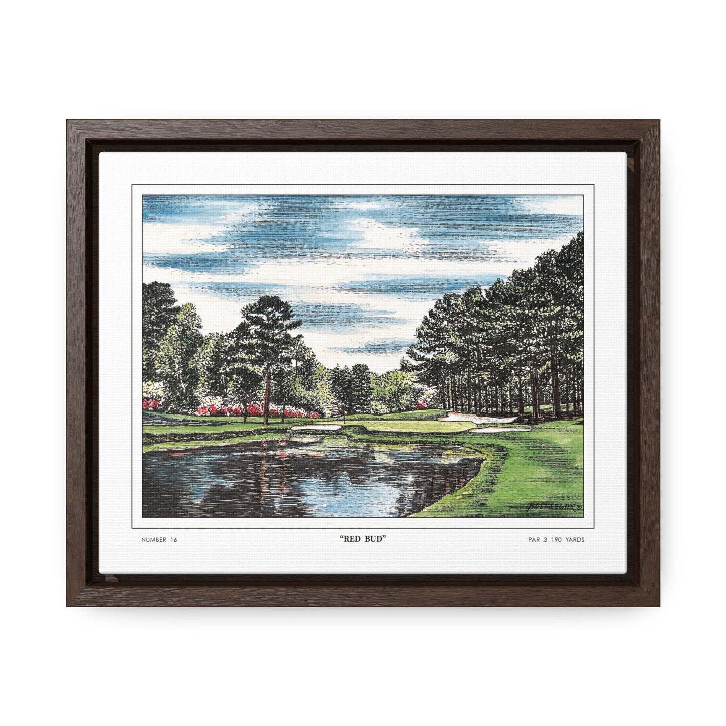 Redbud Augusta National Hole 16 Watercolor Painting | Original Masters Golf Art for Wall | Framed Horizontal Stretched Canvas Print