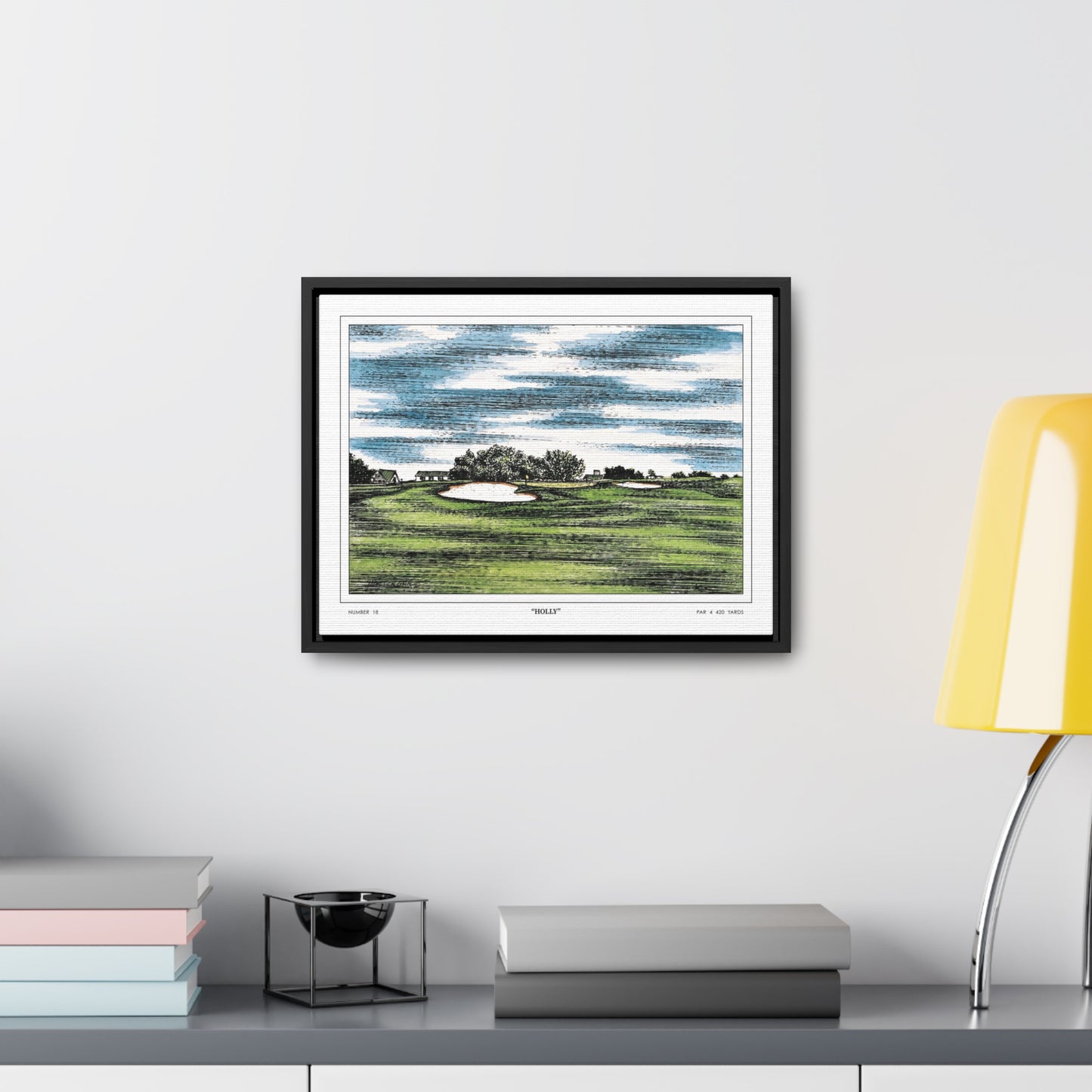 Holly Augusta National Hole 18 Watercolor Painting | Original Masters Golf Art for Wall | Framed Horizontal Stretched Canvas Print