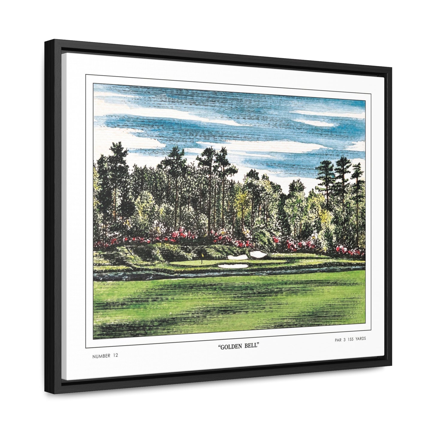 Golden Bell Hole 12 Watercolor Painting Framed Golf Art