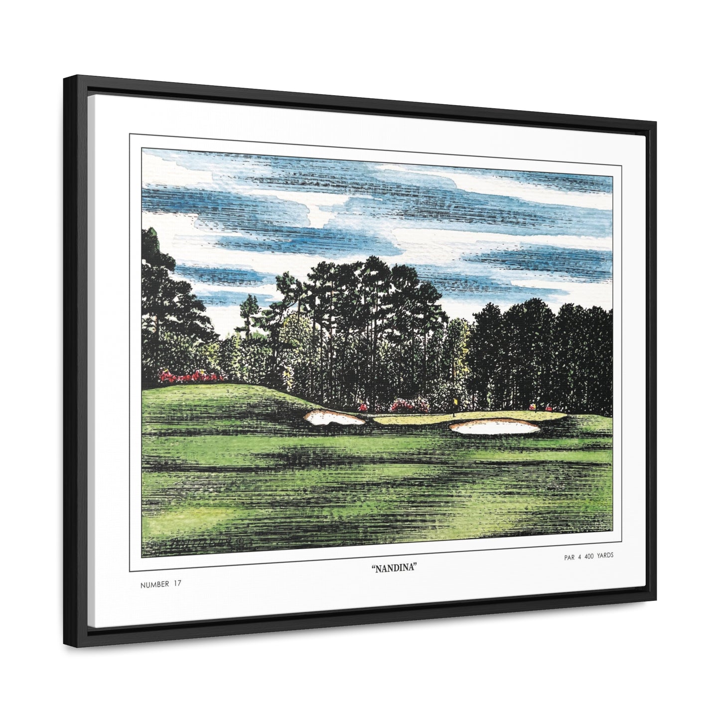 Nandina Augusta National Hole 17 Watercolor Painting | Original Masters Golf Art for Wall | Framed Horizontal Stretched Canvas Print