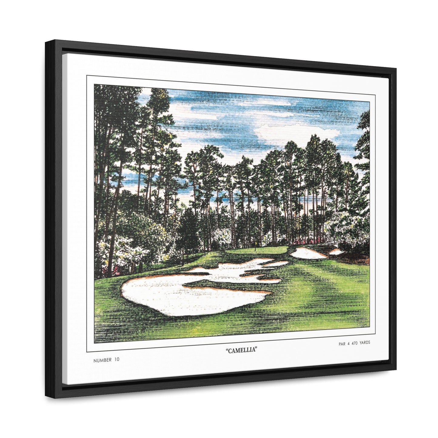 Camellia Watercolor Framed Canvas Golf Art for Wall