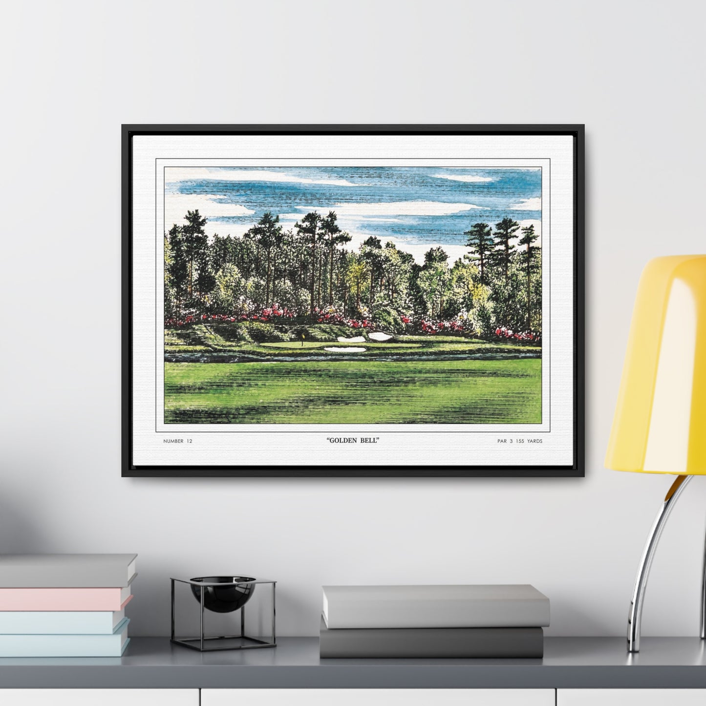 Golden Bell Hole 12 Watercolor Painting Framed Golf Art