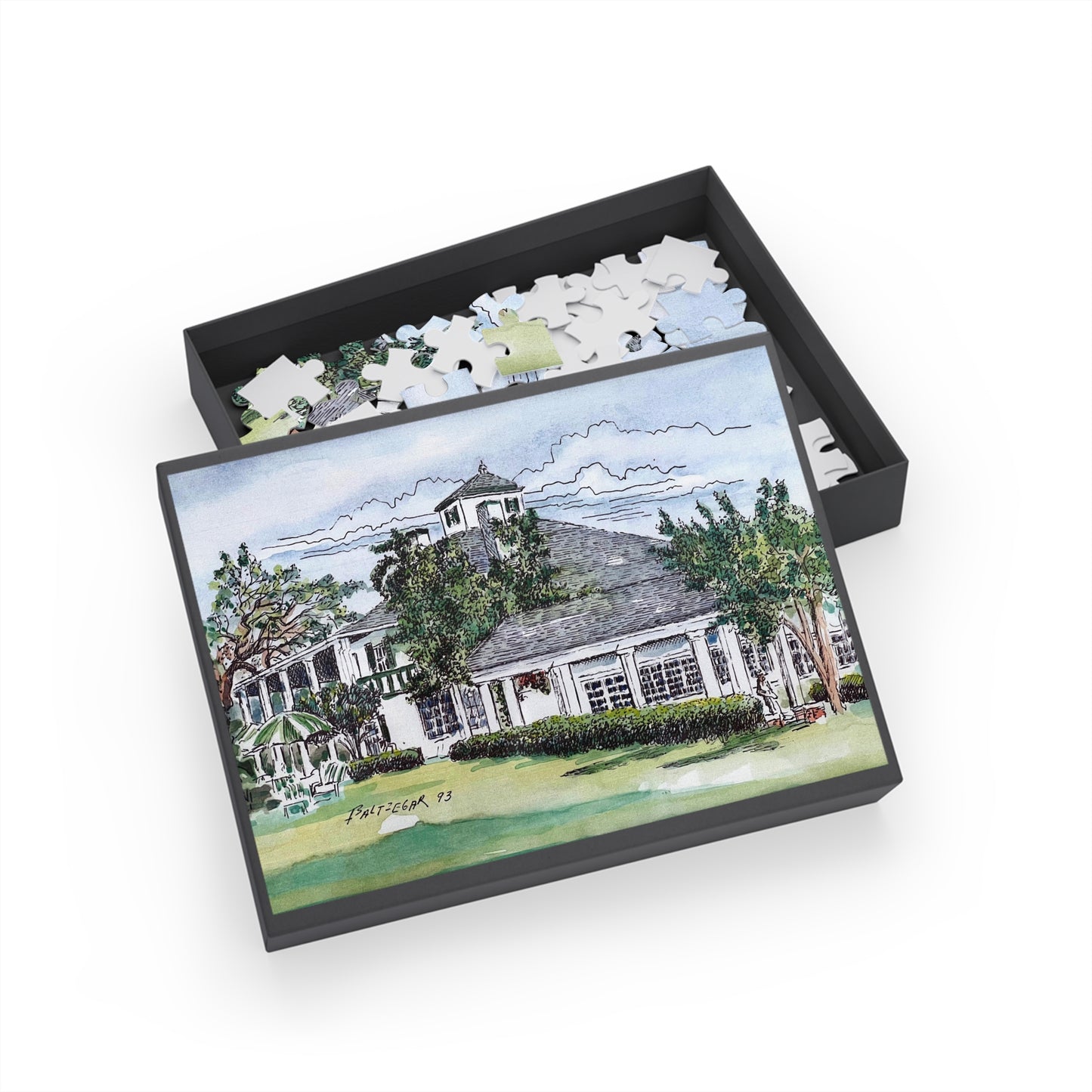 Puzzle of the Antebellum Clubhouse Featuring Original Golf Art